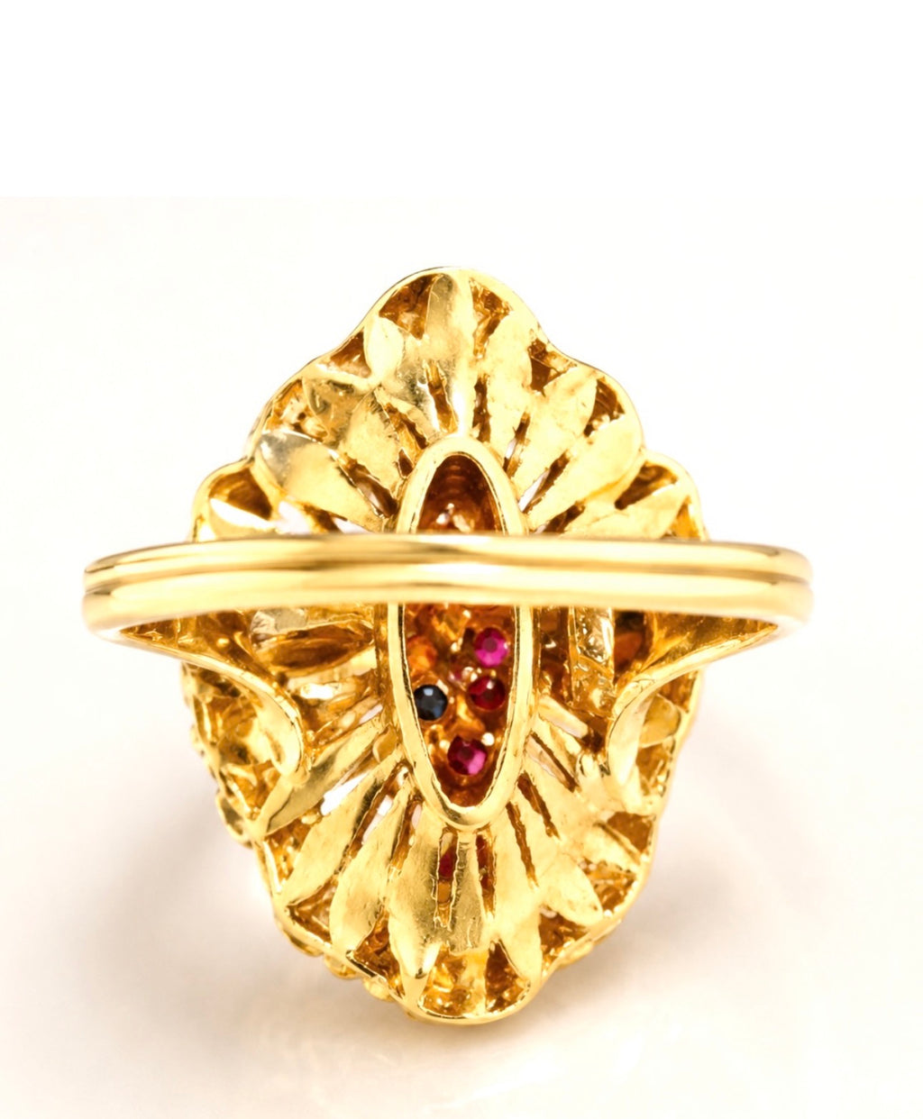 Vintage 18 Karat Gold 21 Flower Ruby Sapphire Emerald Sculptural Ring