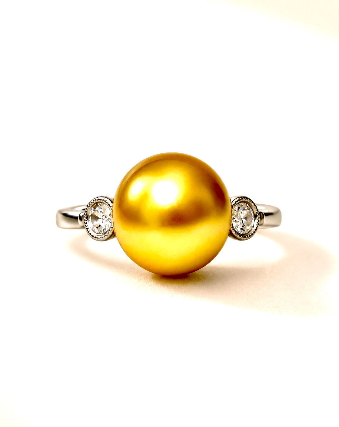 11.2mm Golden South Sea Pearl and Diamond Ring in 18 Karat