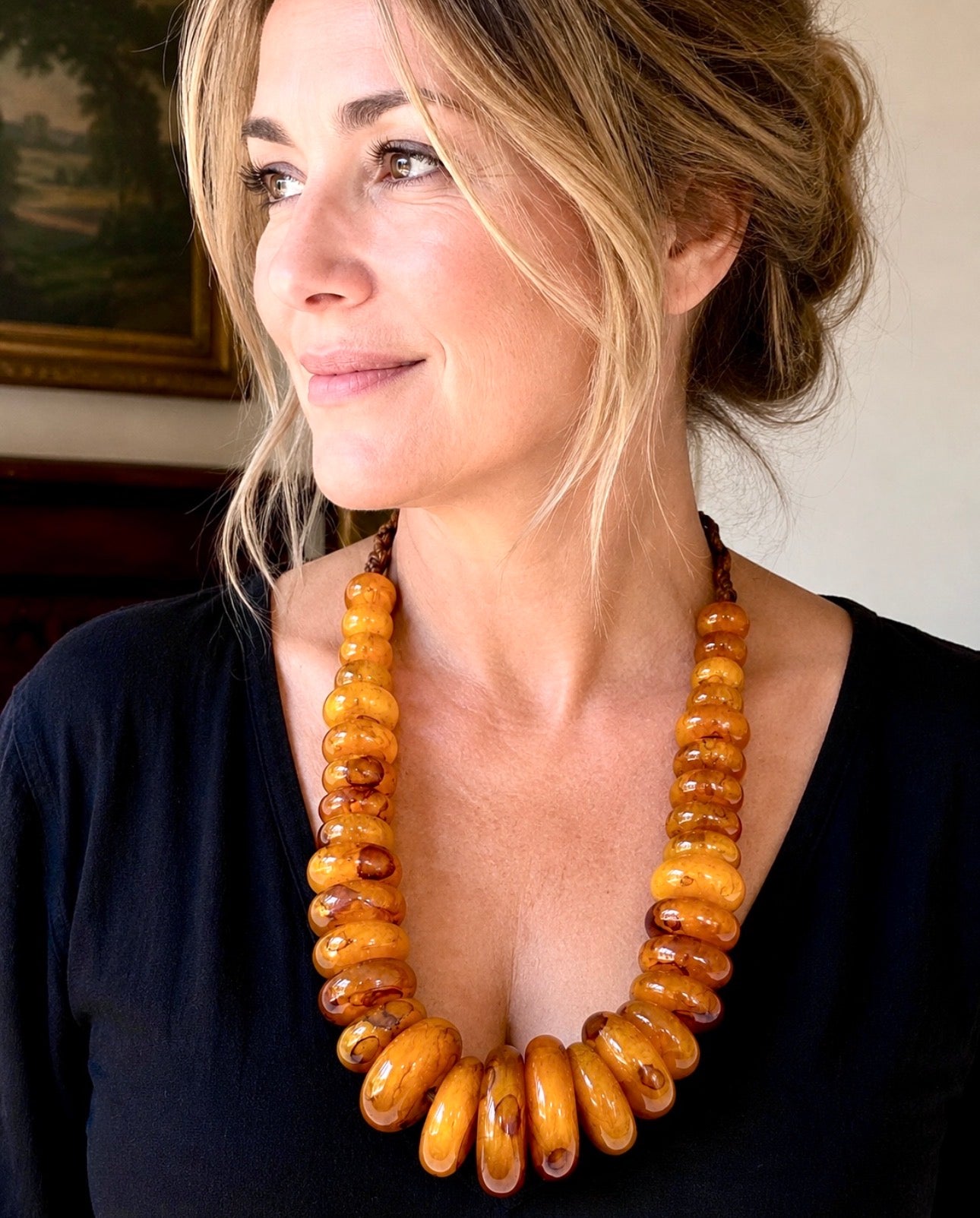 Monumental Graduated Amber Rondelle Necklace, 600 Grams, Ethnographic Character