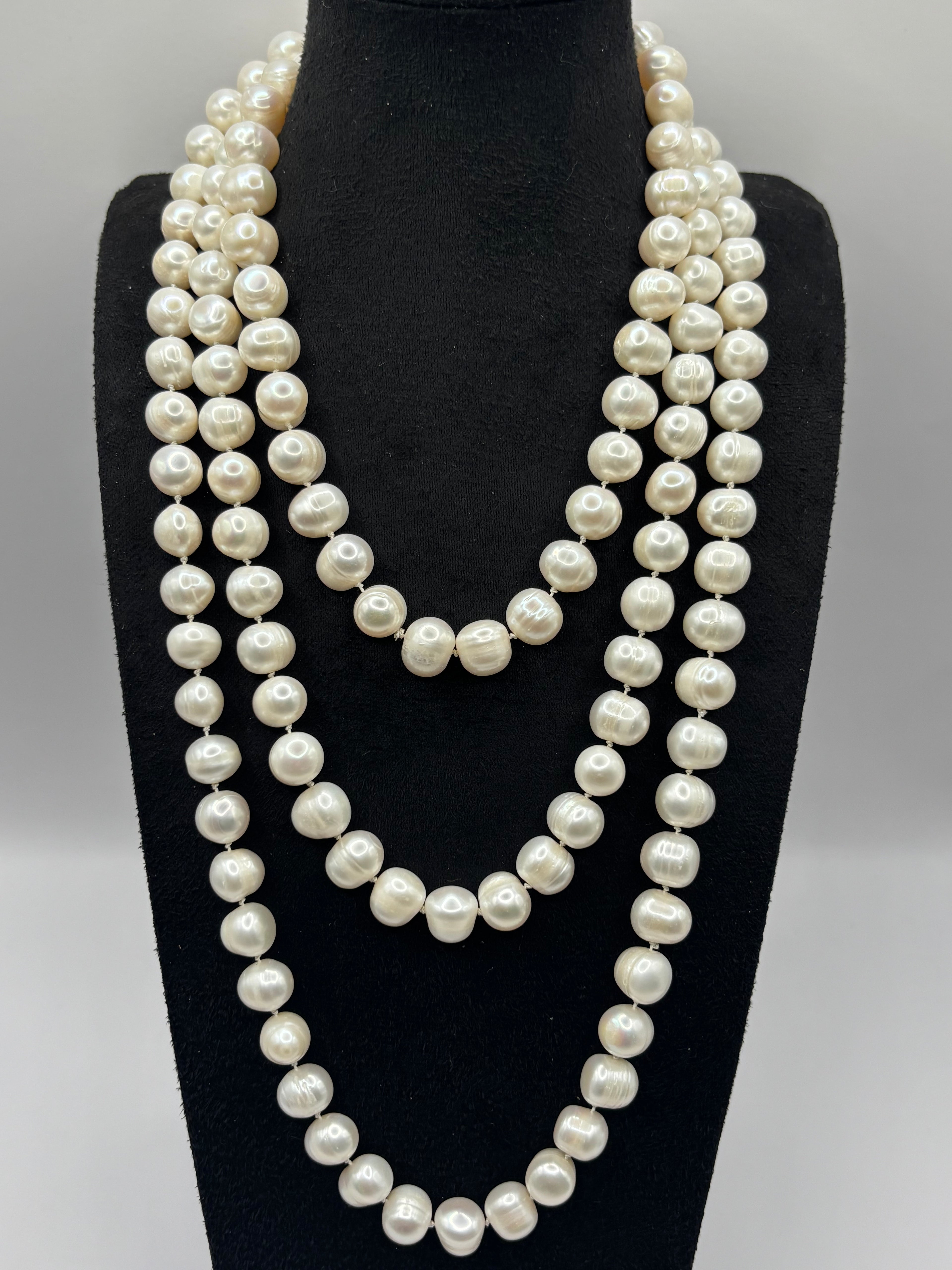 Vintage 60-Inch Endless Freshwater Pearl Rope Necklace, 136 Large Baroque Pearls