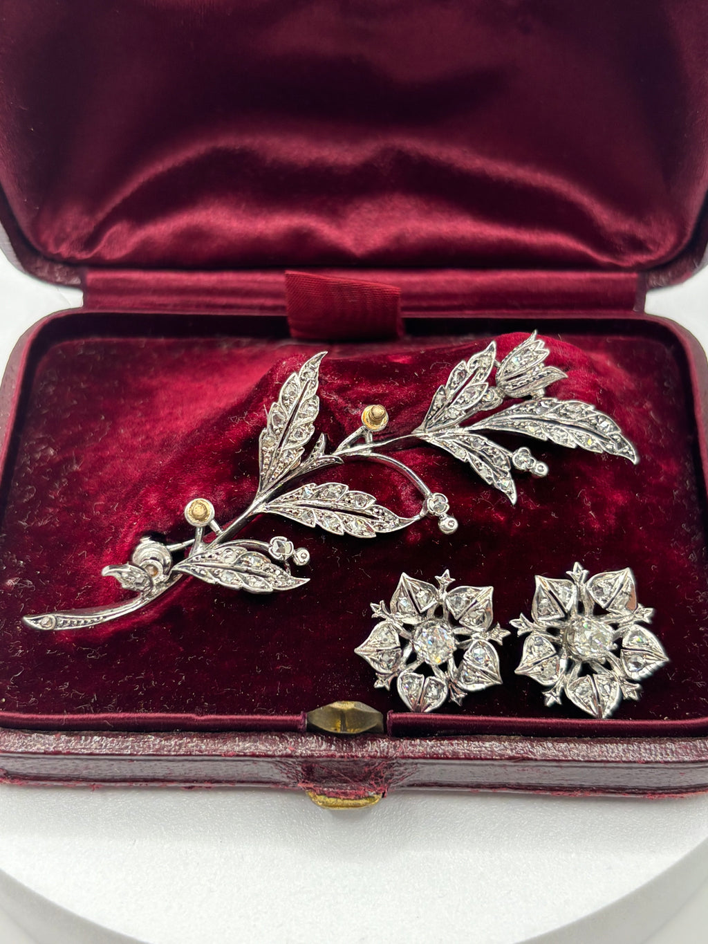 Antique French 18K Gold & Silver Diamond Transformable Dog Rose Brooch, 1875-1895