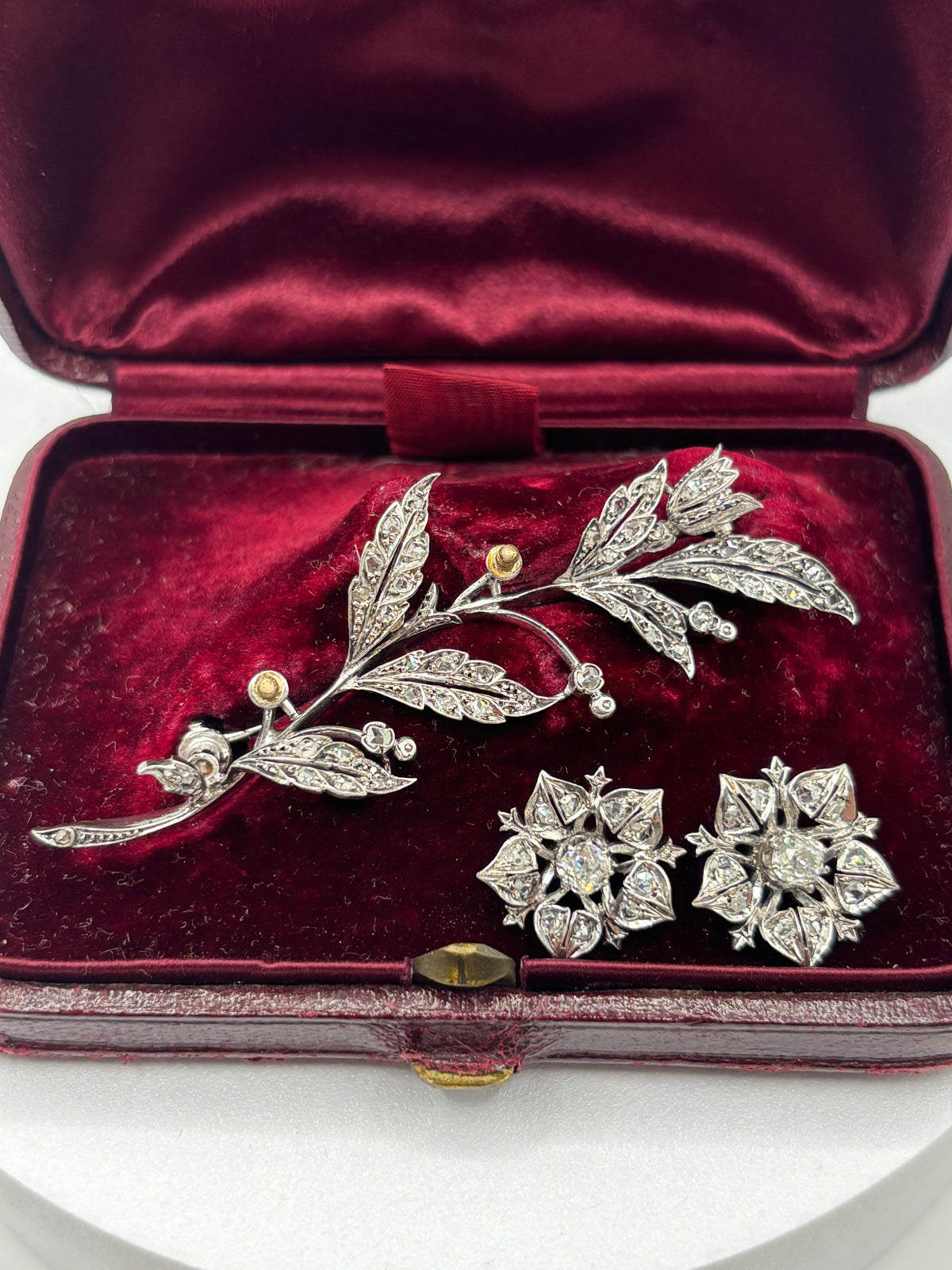 Antique French 18K Gold & Silver Diamond Transformable Dog Rose Brooch, 1875-1895
