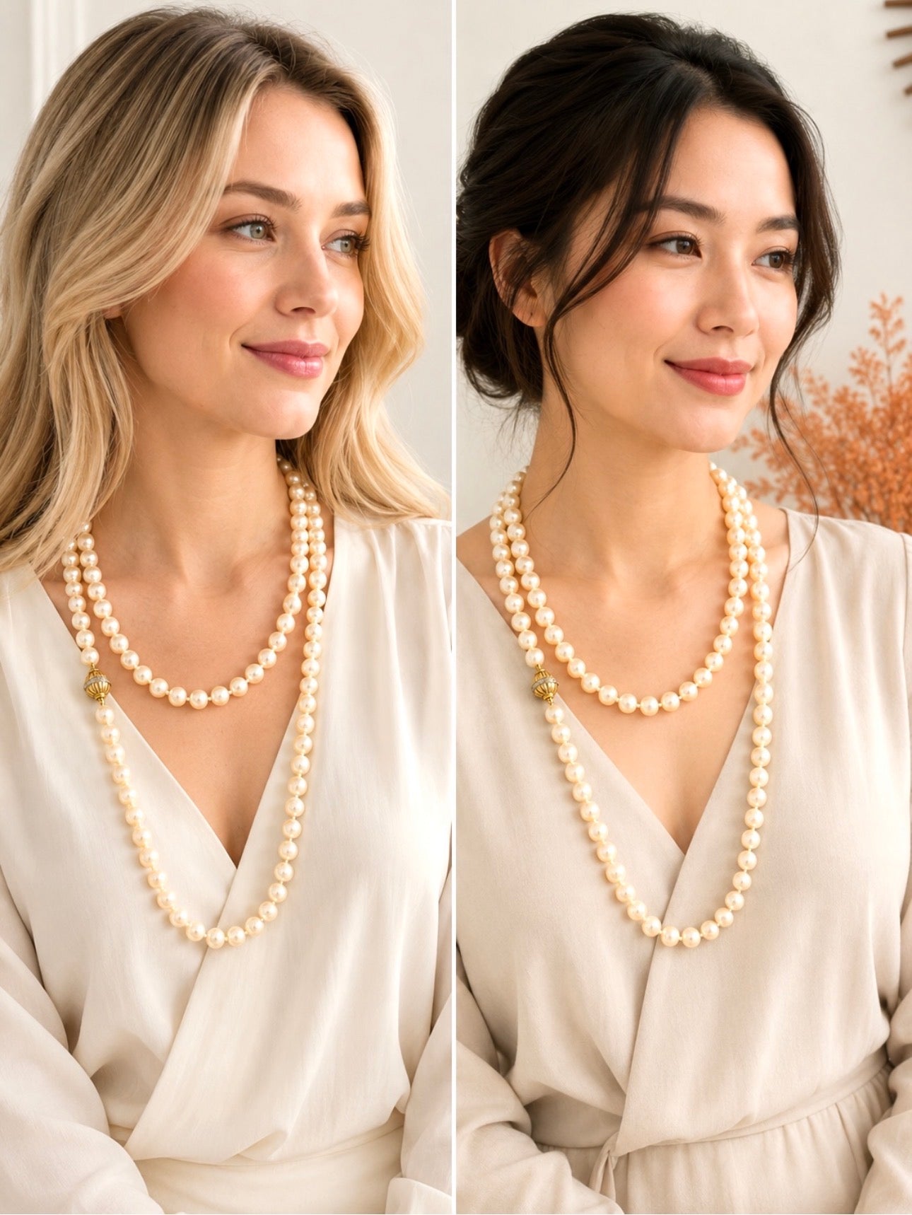Exceptional Long Akoya Pearl Necklace, 97cm, 8mm Pearls, Hallmarked 18K Gold