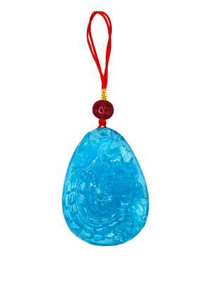Large Chinese Hand-Carved Aquamarine Pendant with Pink Tourmaline and Seed Pearls