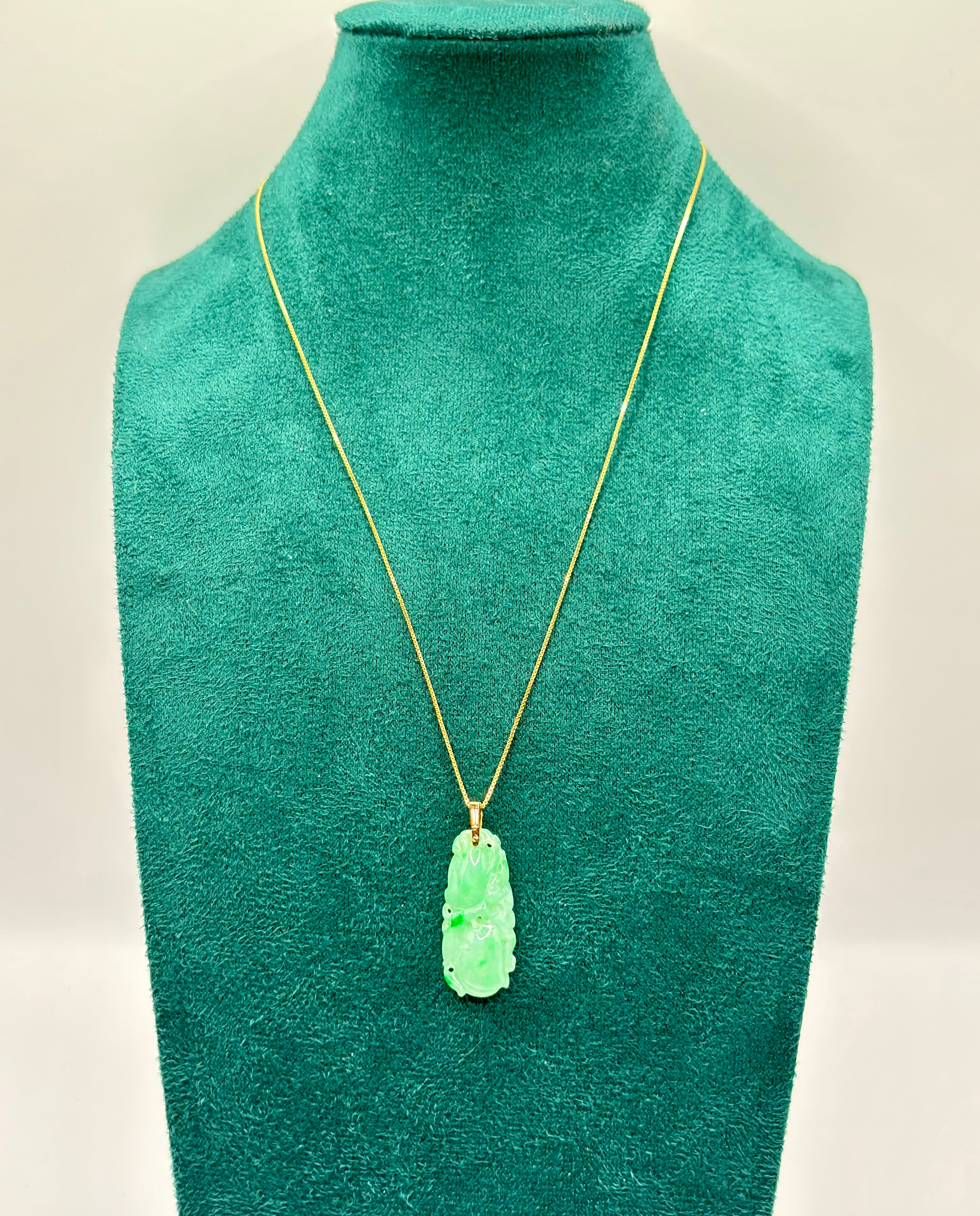 Natural Type A Jadeite Jade Carved Fruit Pendant, 14K Gold & Diamond, GCS Tested