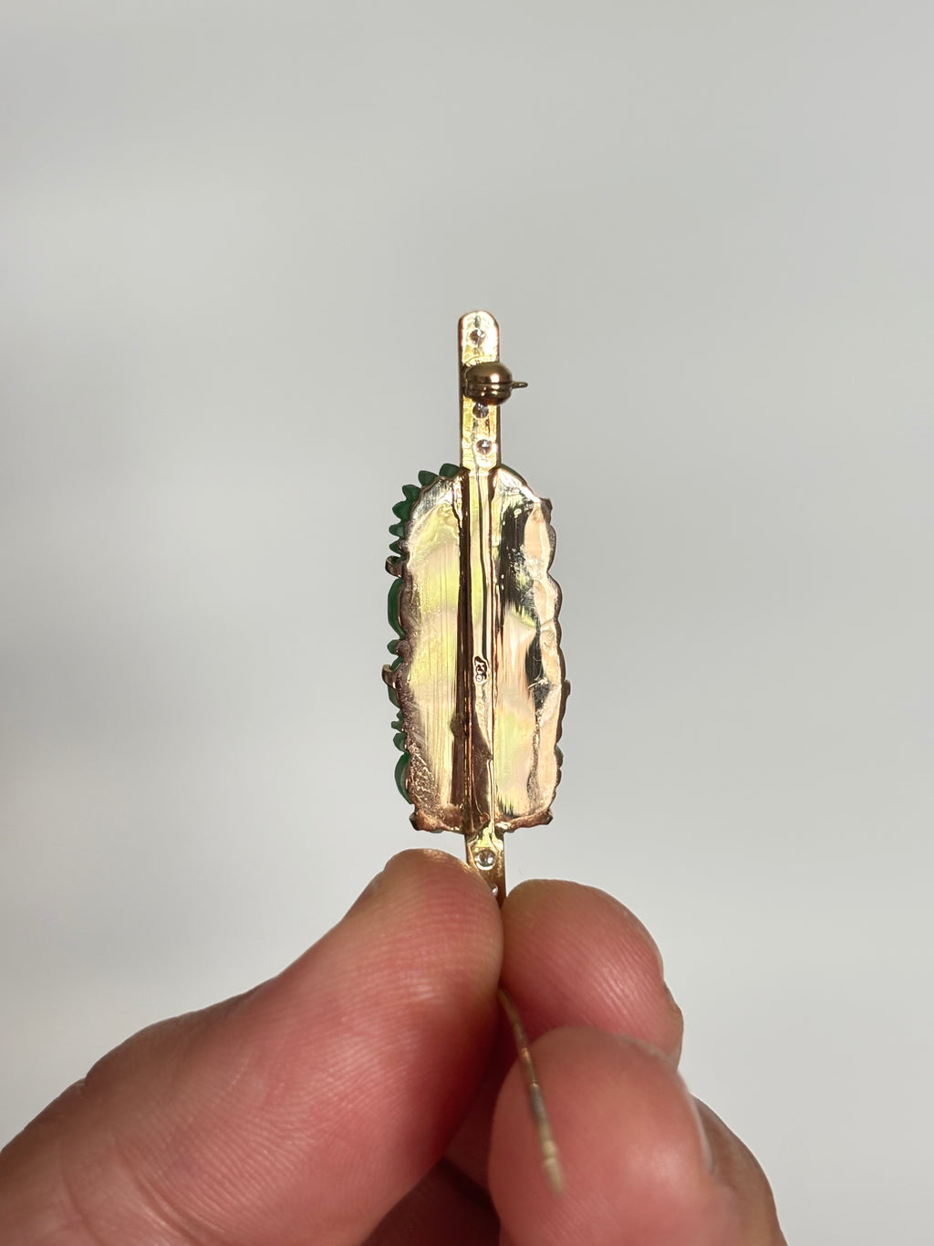Natural Jadeite Jade and Diamond Brooch, Chinese Carved Jade & Gold, GCS Tested