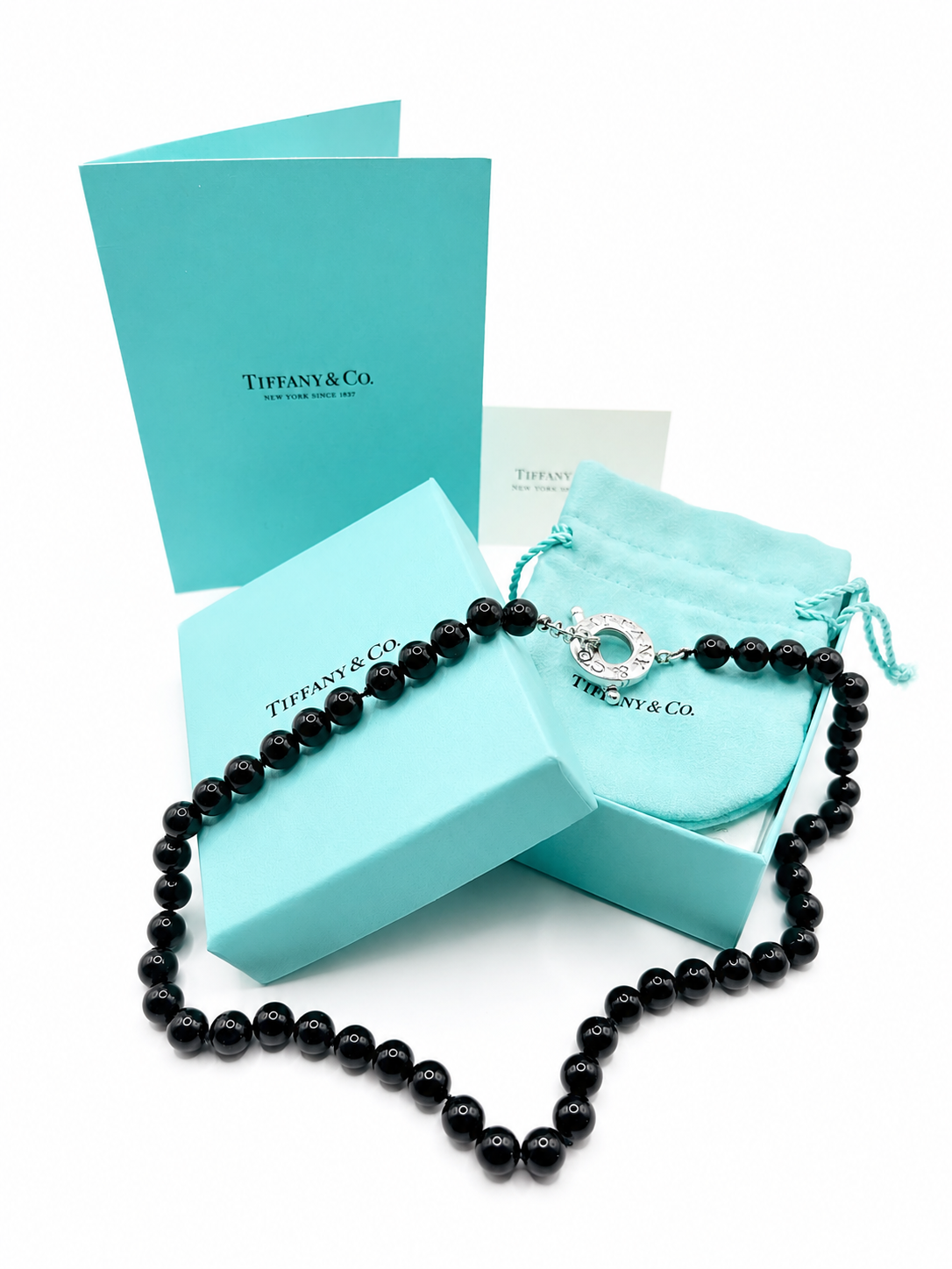 Tiffany & Co. 8mm Black Onyx Bead Necklace in Sterling Silver