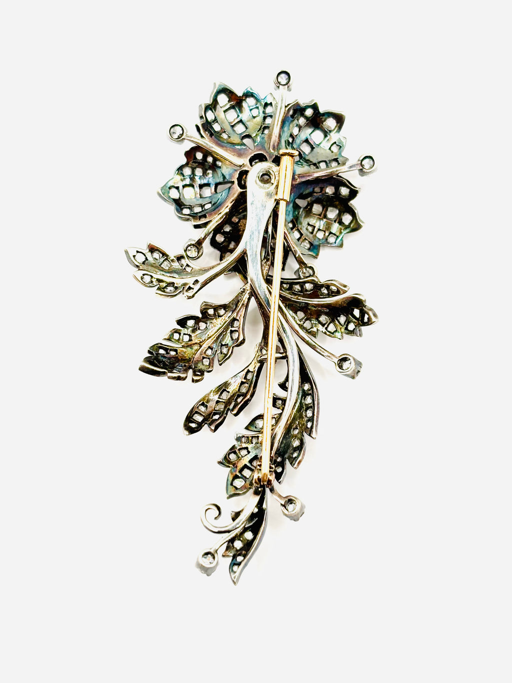 Late 19th Century Floral Spray Brooch with Old European and Rose Cut Diamonds, 8cm long