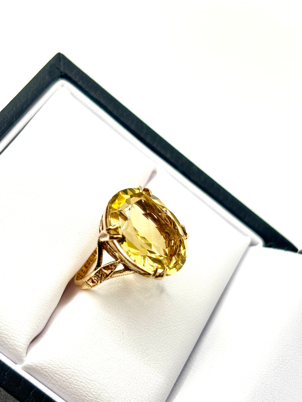 Vintage 1963 William Greenwood Gold Citrine Cocktail Ring