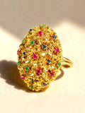 Vintage 18 Karat Gold 21 Flower Ruby Sapphire Emerald Sculptural Ring