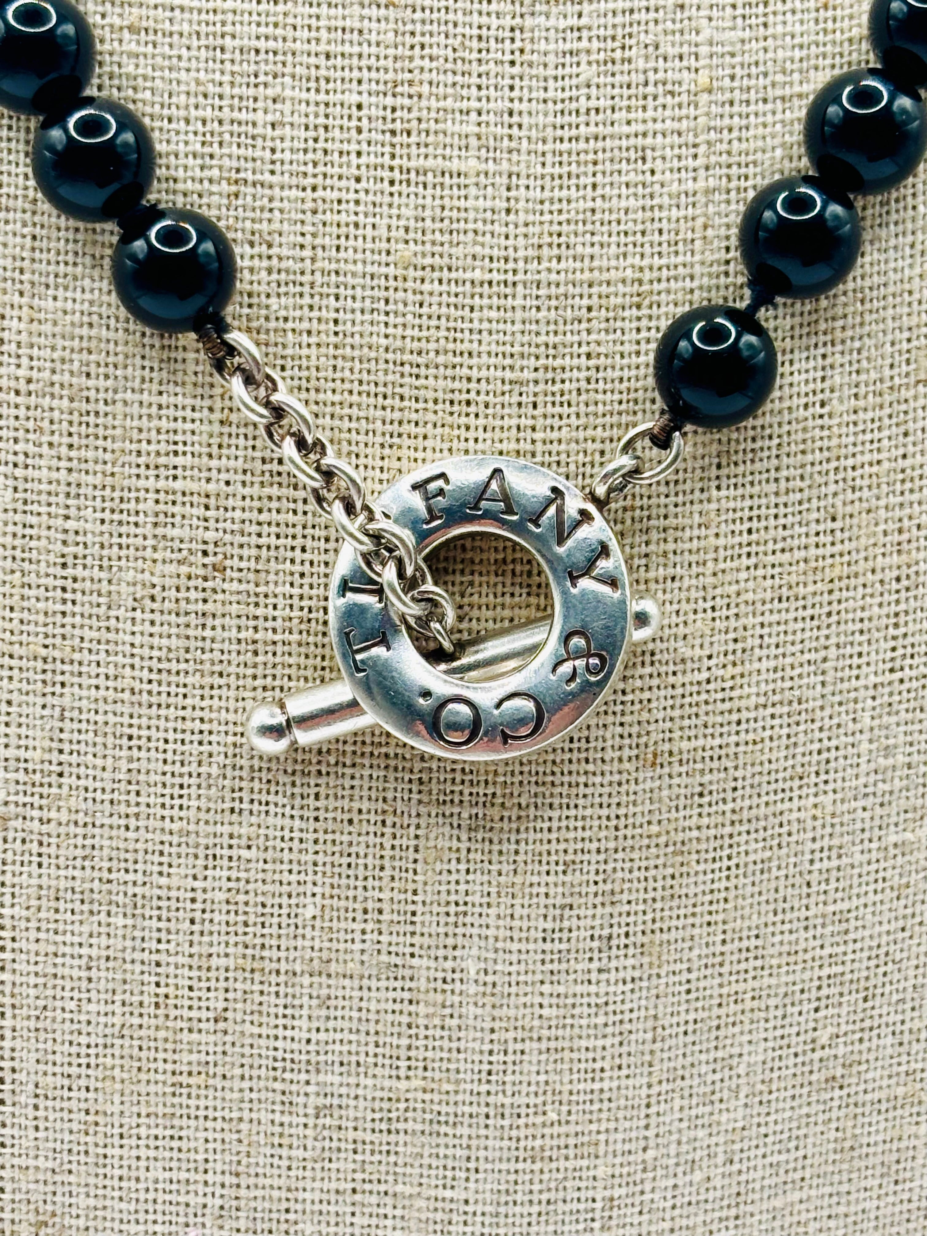 Tiffany & Co. 8mm Black Onyx Bead Necklace in Sterling Silver