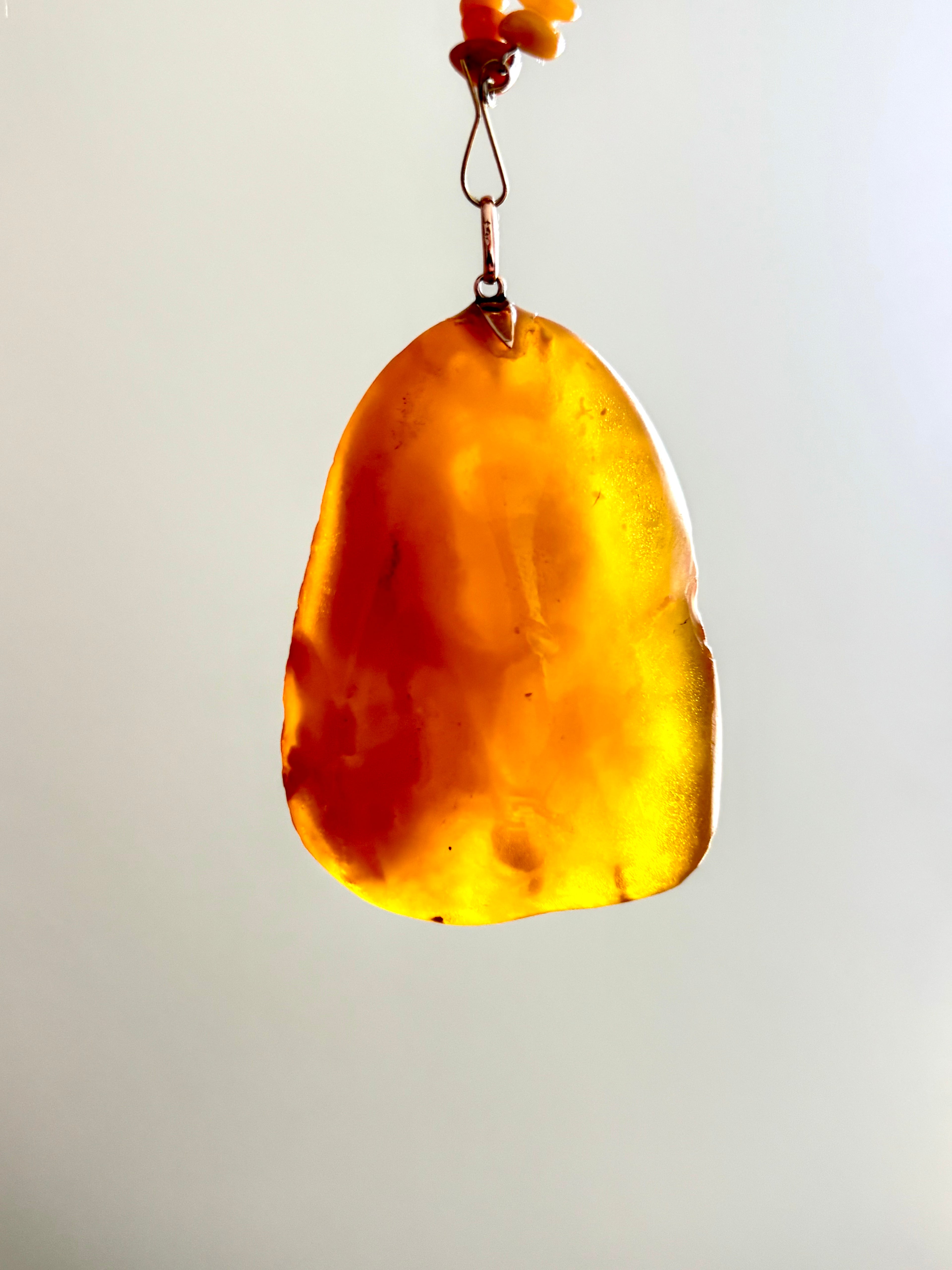 Vintage Baltic Amber Statement Necklace with Large Freeform Pendant, 9K Gold, Circa 1970