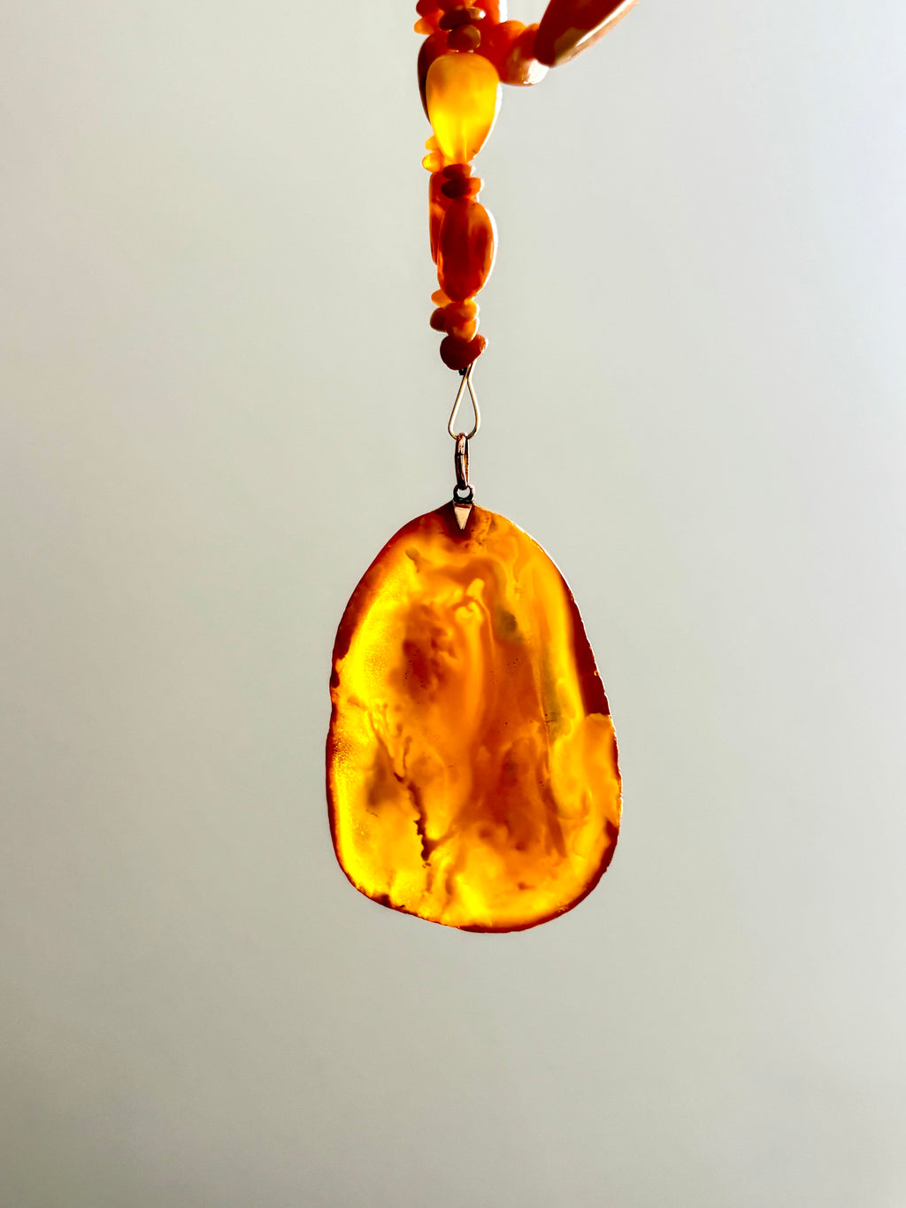 Vintage Baltic Amber Statement Necklace with Large Freeform Pendant, 9K Gold, Circa 1970