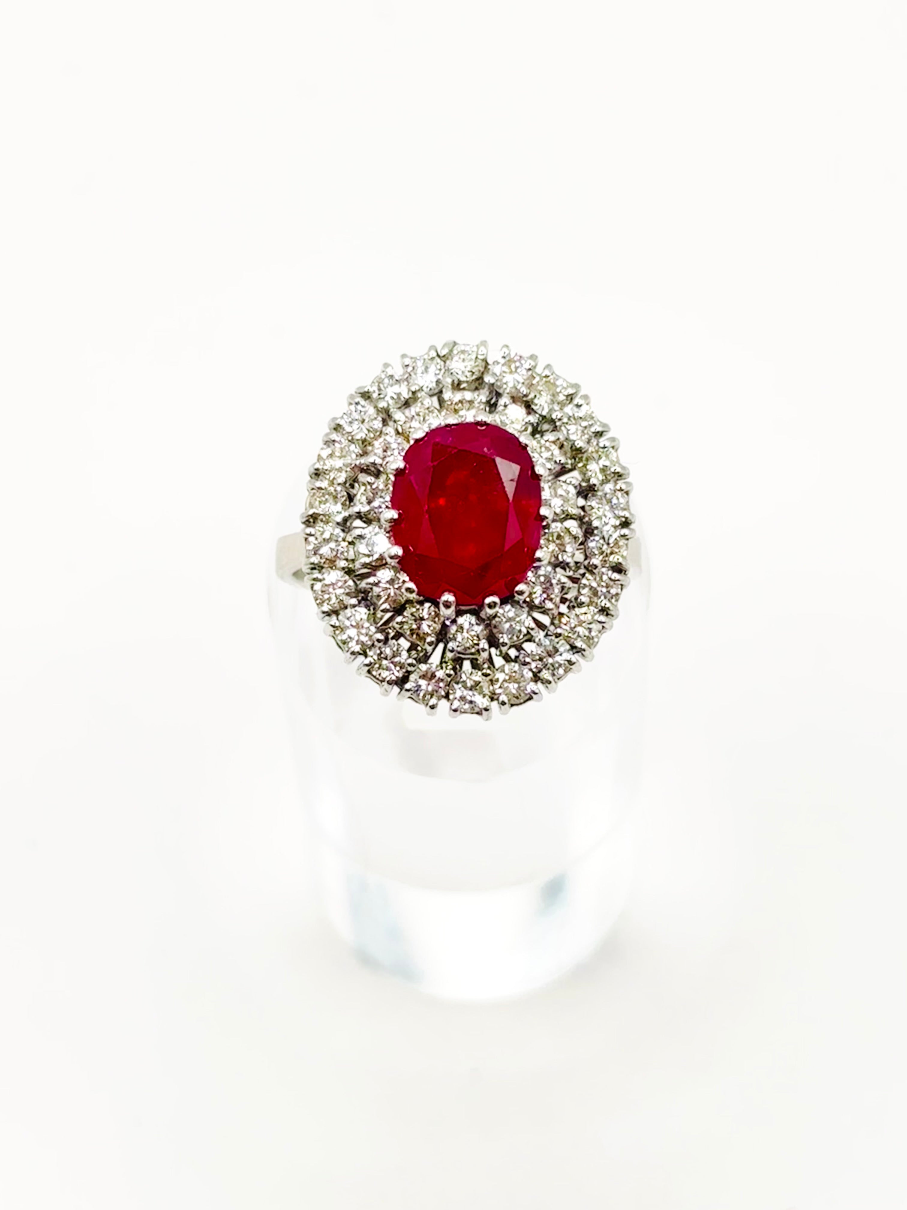 GCS Certified 4.40ct Natural Ruby & Diamond Cluster Ring, 18ct White Gold