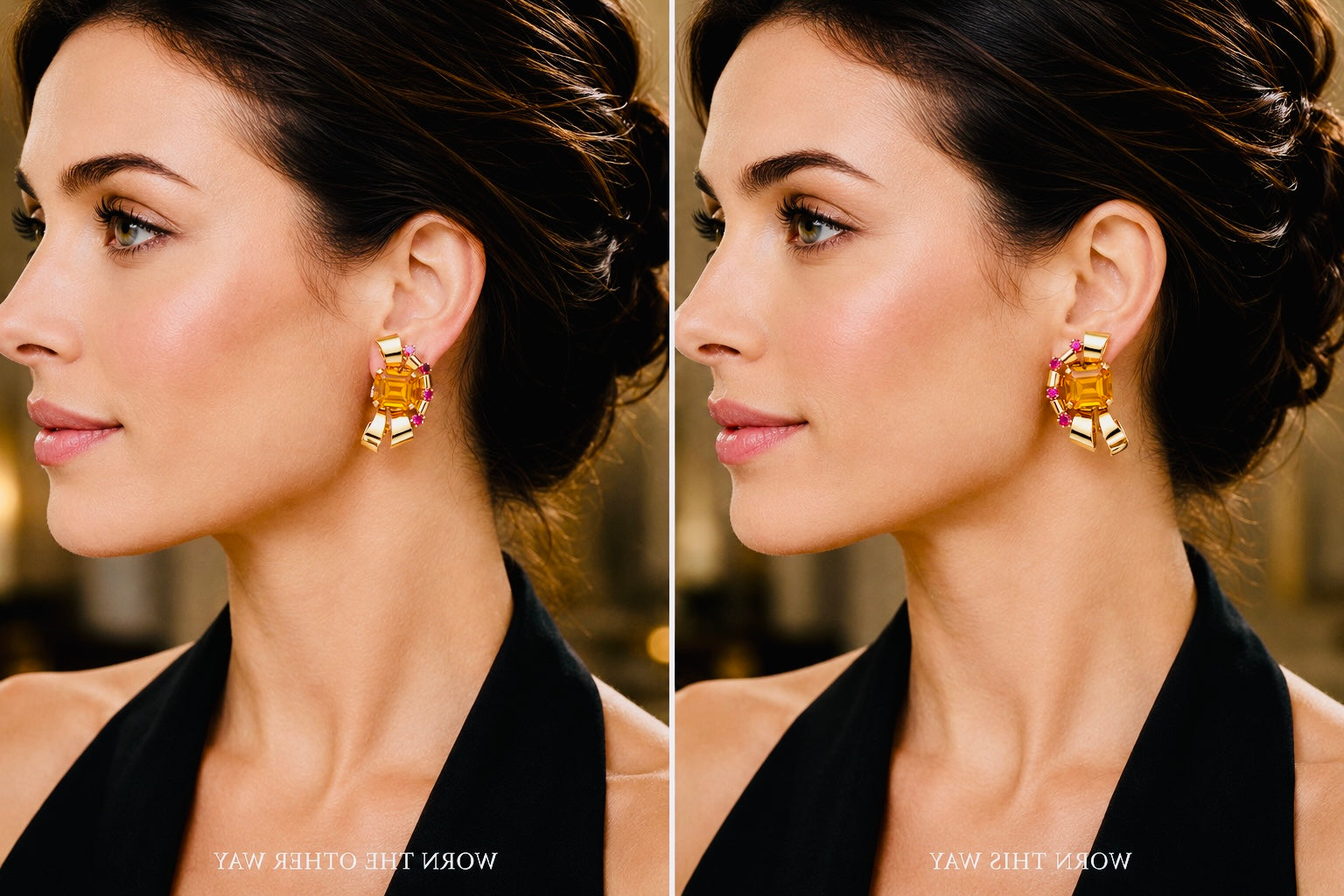 Tiffany & Co Retro 14 Karat Gold Citrine and Ruby Earrings, Circa 1940