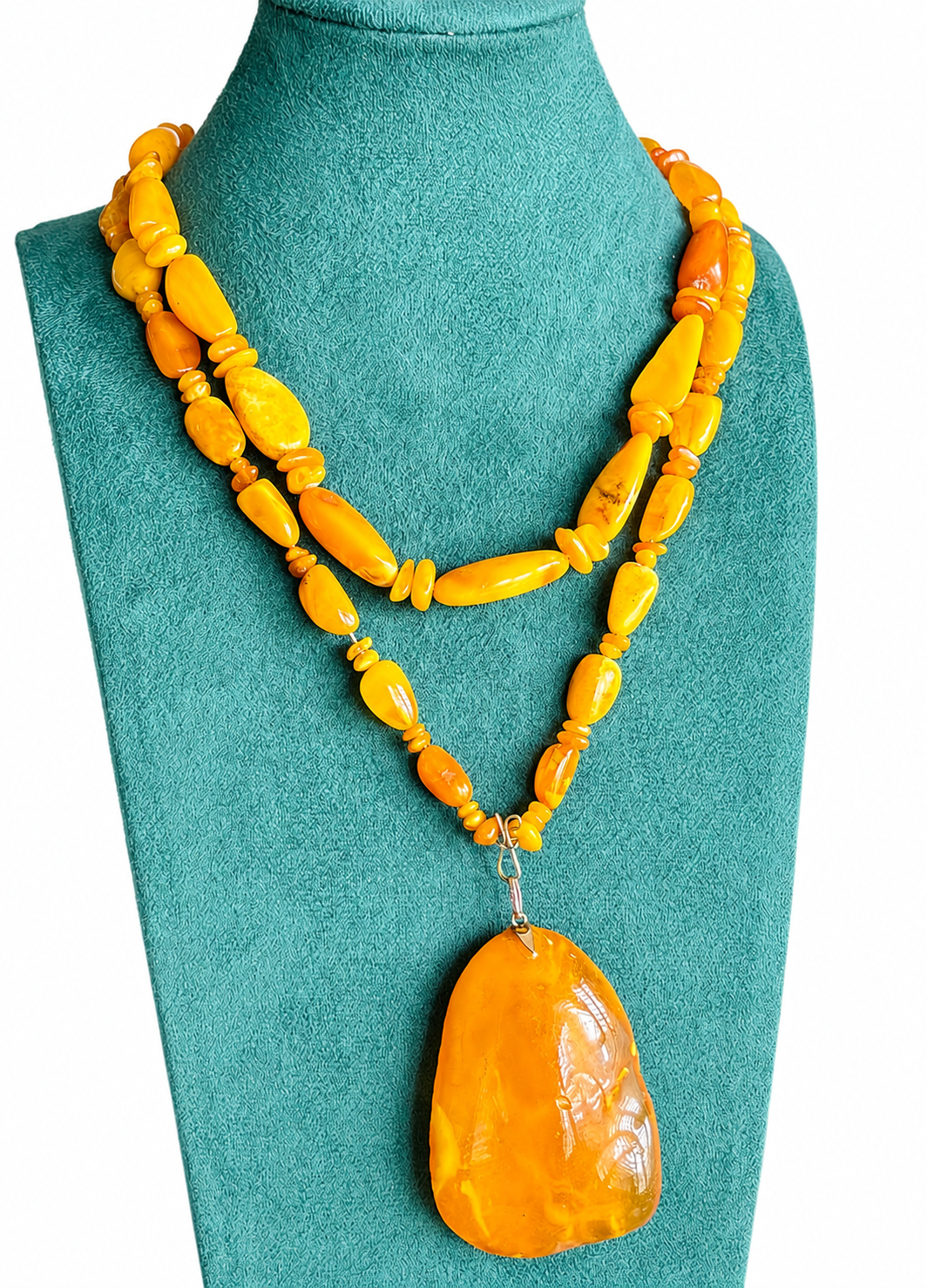 Vintage Baltic Amber Statement Necklace with Large Freeform Pendant, 9K Gold, Circa 1970