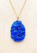 Large Double-Sided Carved Lapis Lazuli Pendant, Figural Bird Motif, Gold Bail