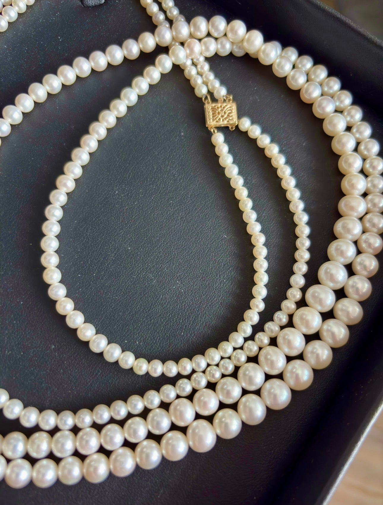 Vintage Graduated Cultured Pearl Double Opera Necklace with 14 Karat Gold Chisholm Hunter Clasp