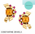Tiffany & Co Retro 14 Karat Gold Citrine and Ruby Earrings, Circa 1940