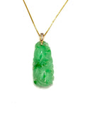 Natural Type A Jadeite Jade Carved Fruit Pendant, 14K Gold & Diamond, GCS Tested