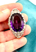 Edwardian Platinum-Topped Gold Convertible Brooch Pendant with Monumental Oval Amethyst and Old-Cut Diamonds, Circa 1900–1915
