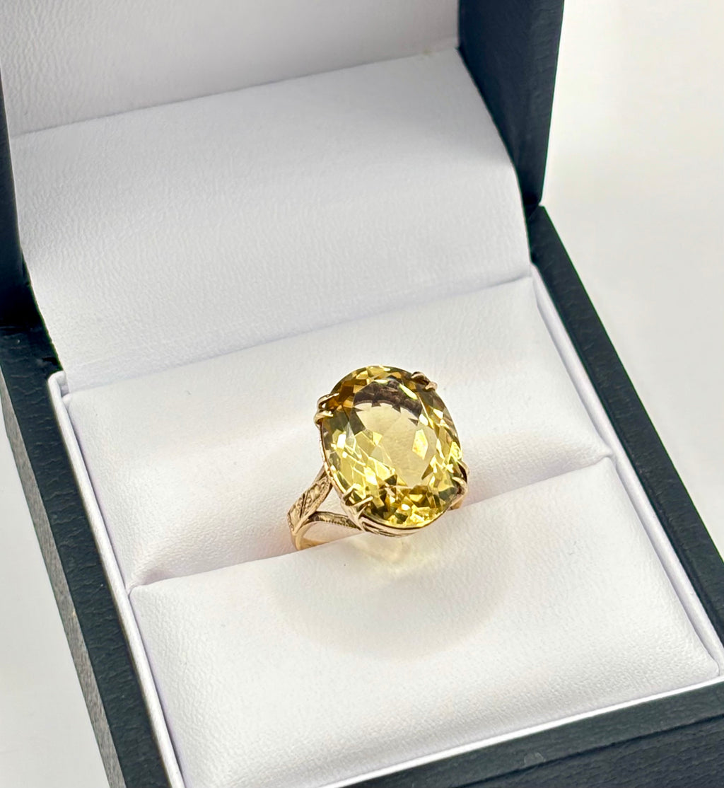 Vintage 1963 William Greenwood Gold Citrine Cocktail Ring