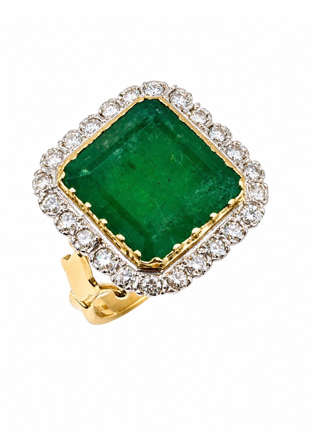 Important 11 Carat Russian Emerald Vintage Diamond Ring 18ct Gold, London 1975