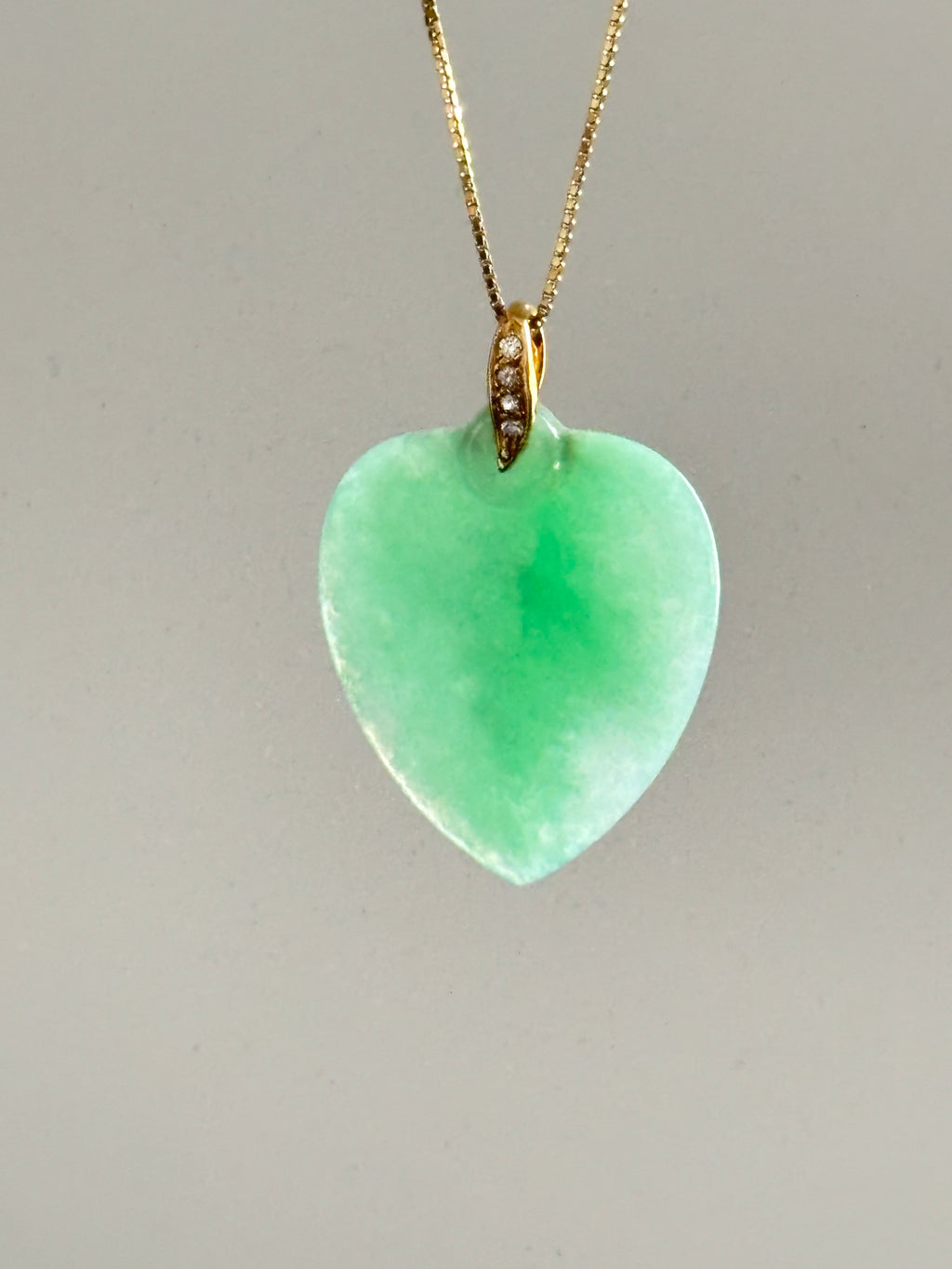 Natural Untreated Jadeite Jade Heart Pendant Diamonds 14K Gold GCS Certified