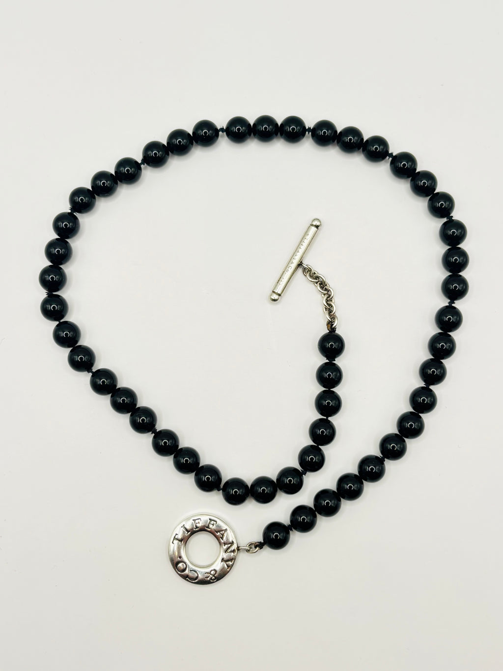 Tiffany & Co. 8mm Black Onyx Bead Necklace in Sterling Silver