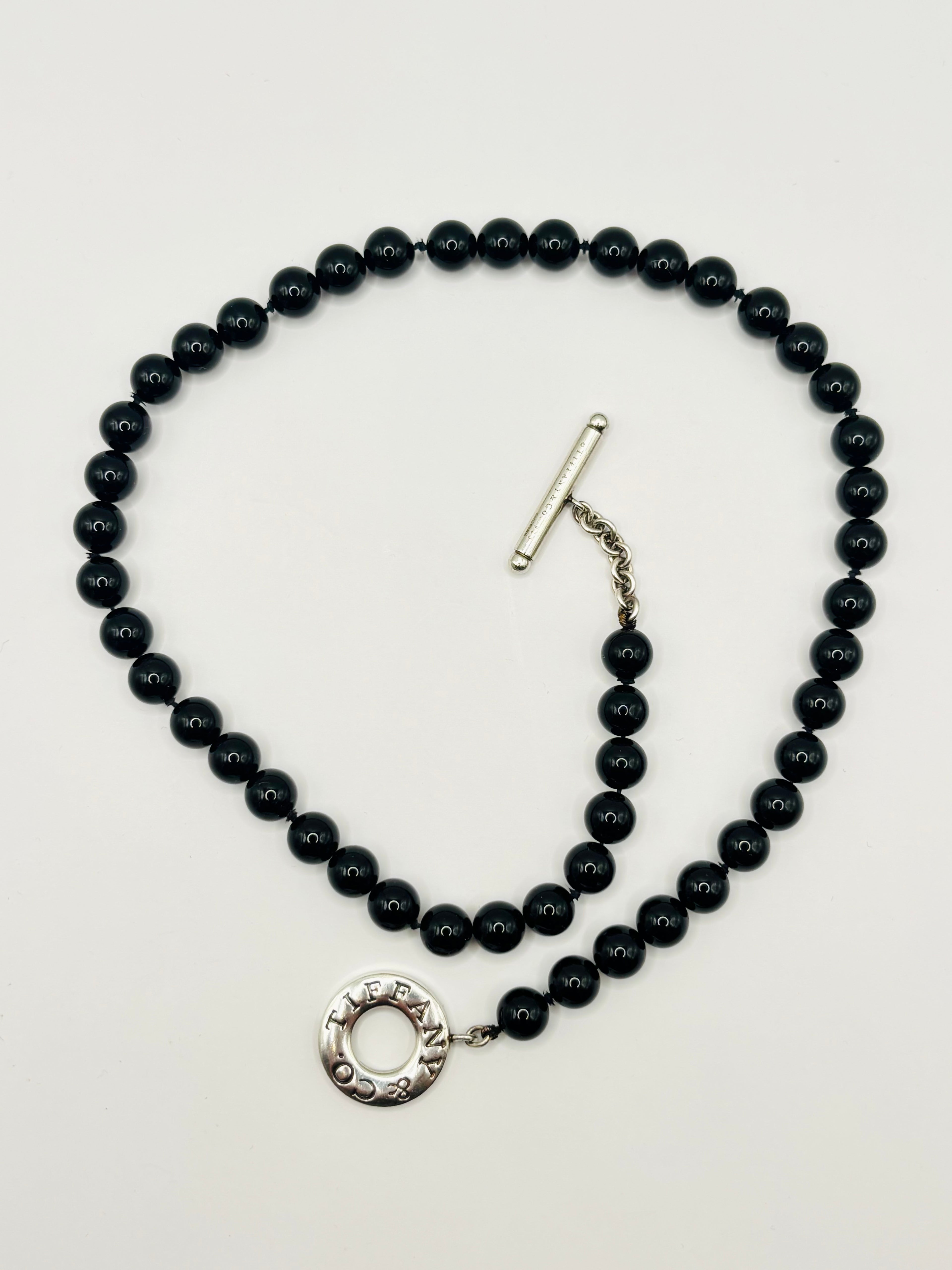 Tiffany & Co. 8mm Black Onyx Bead Necklace in Sterling Silver