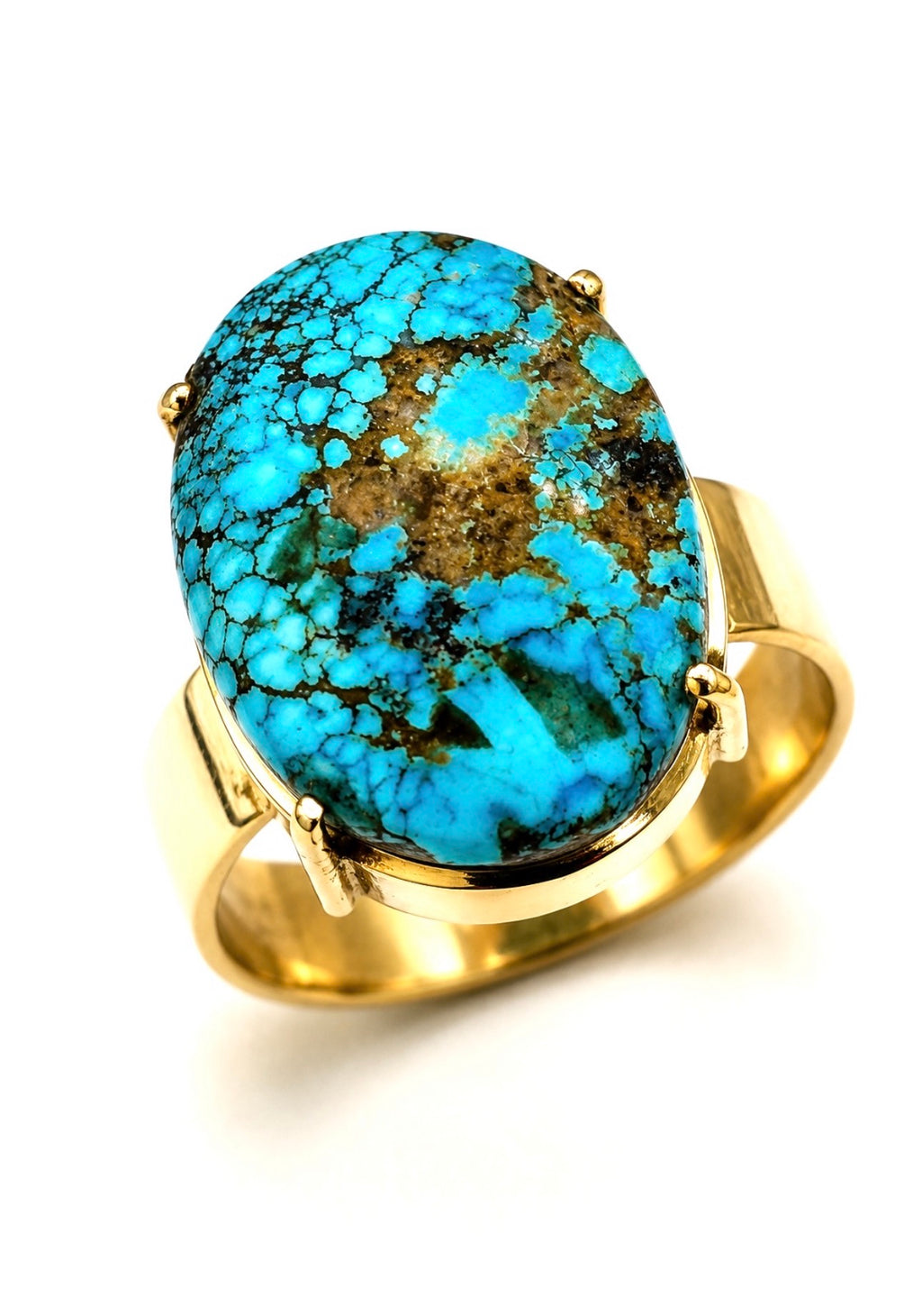 Vintage 18 Karat Gold Large Natural Turquoise Cabochon Statement Ring, Circa 1970