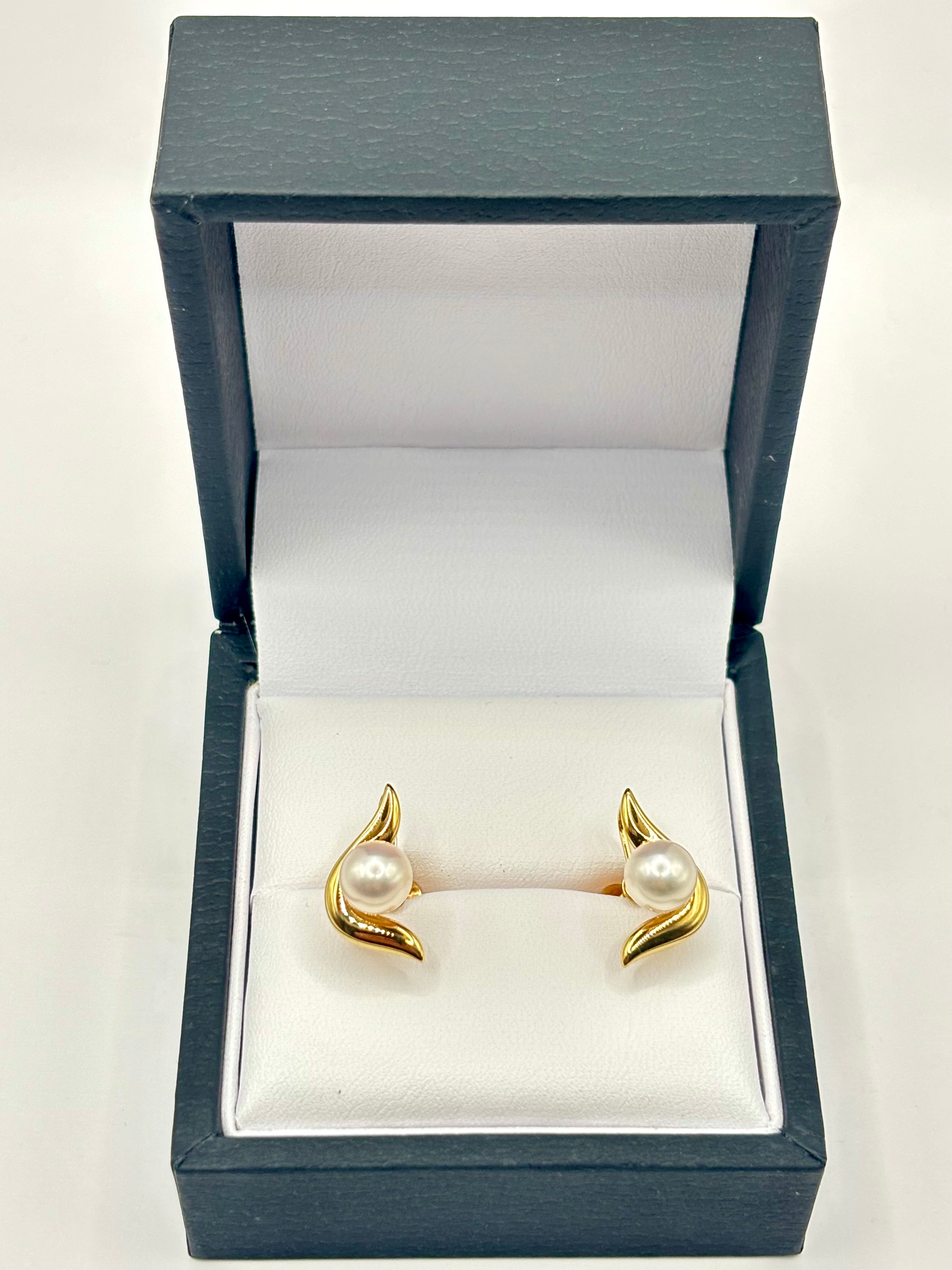 Vintage Mikimoto Akoya Pearl and 18 Karat Gold Sculptural Earrings, circa 1960s