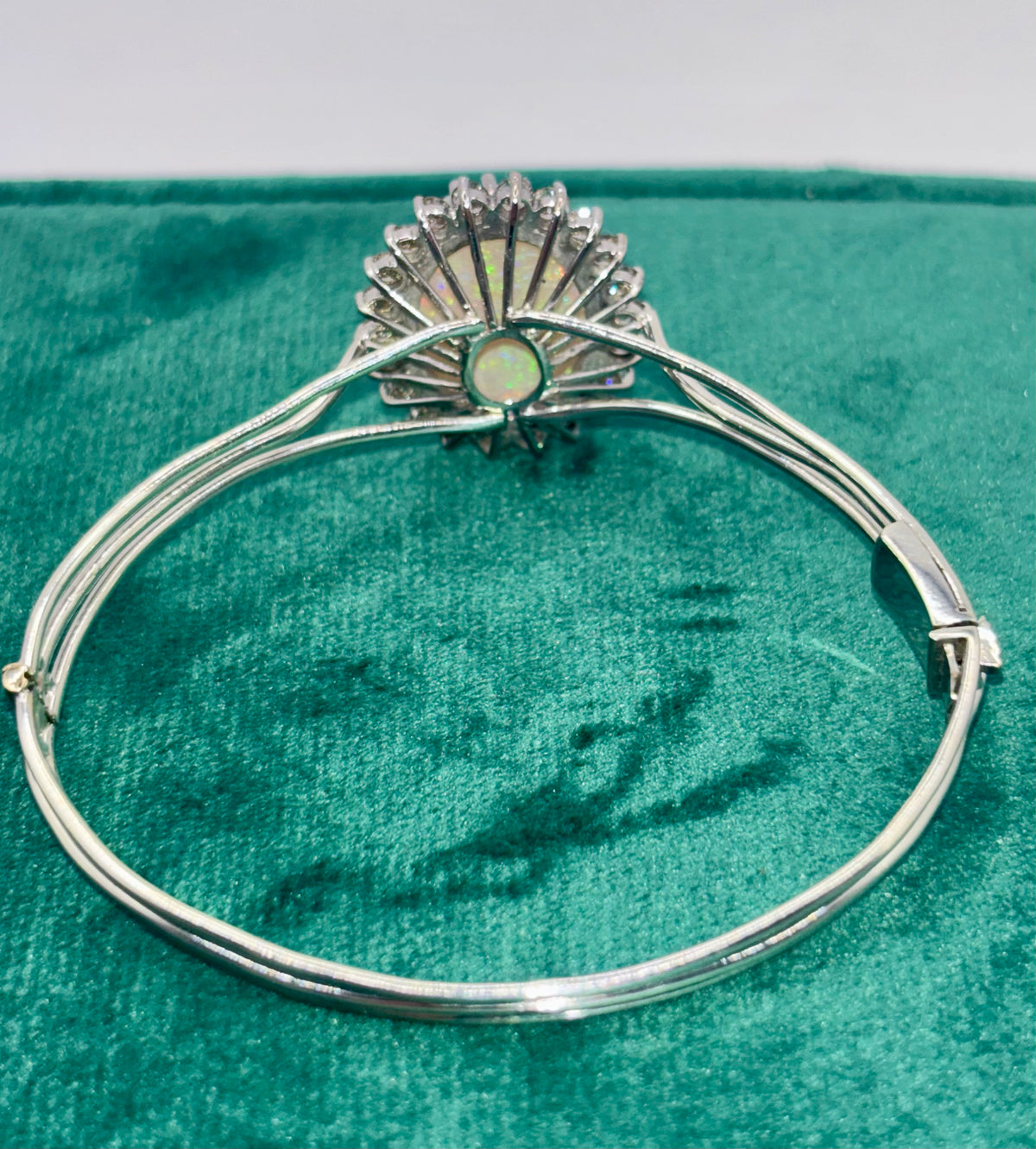 Vintage Opal Bangle 9.63 Carat Opal, 1.8 Carat Diamond 14K White Gold