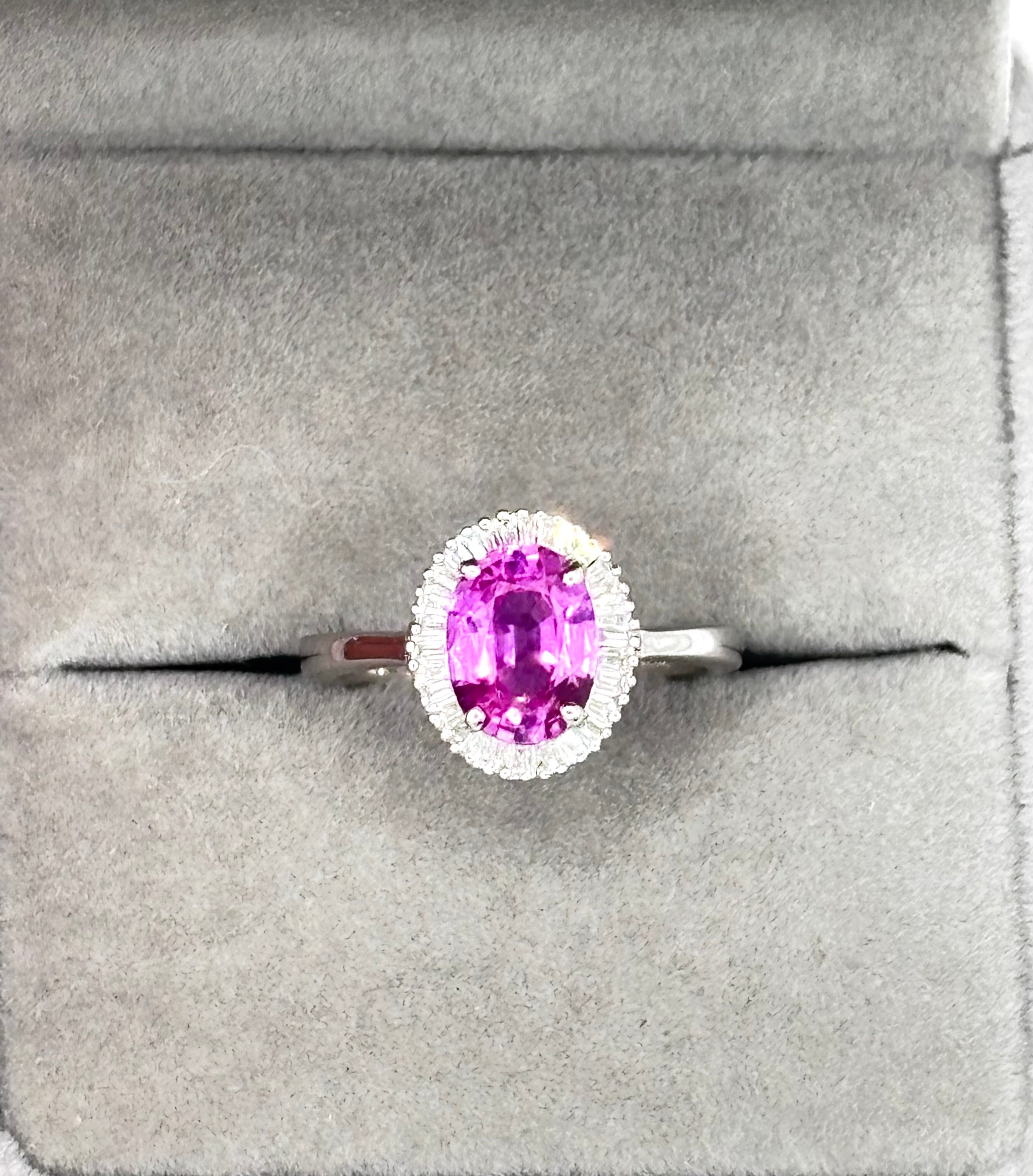 Pink Sapphire from Madagascar and Diamond Cluster Ring, Platinum, 2.35 Carat