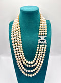 Long Vintage Four-Strand Akoya Pearl Necklace Art Deco Diamonds & Platinum Clasp 1950’s