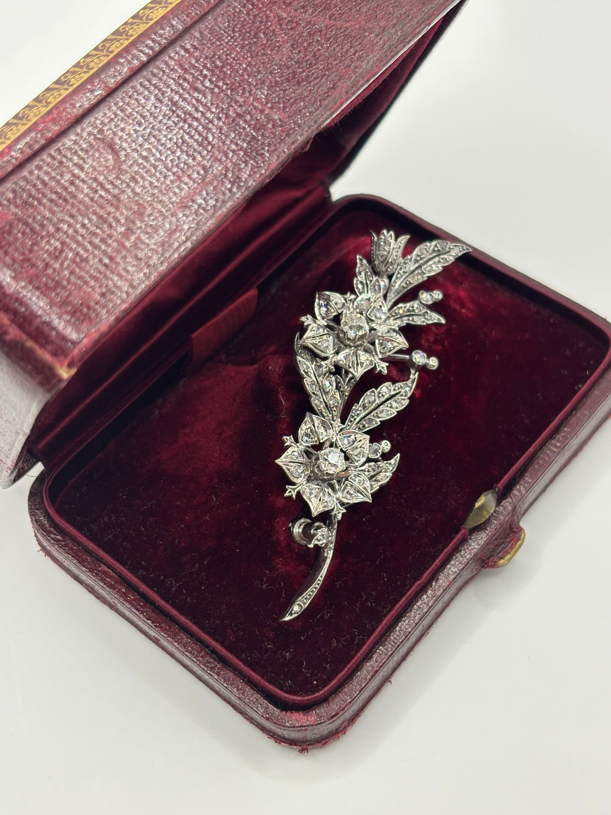 Antique French 18K Gold & Silver Diamond Transformable Dog Rose Brooch, 1875-1895