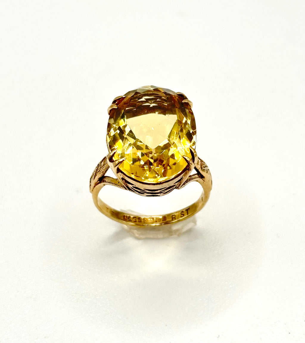 Vintage 1963 William Greenwood Gold Citrine Cocktail Ring