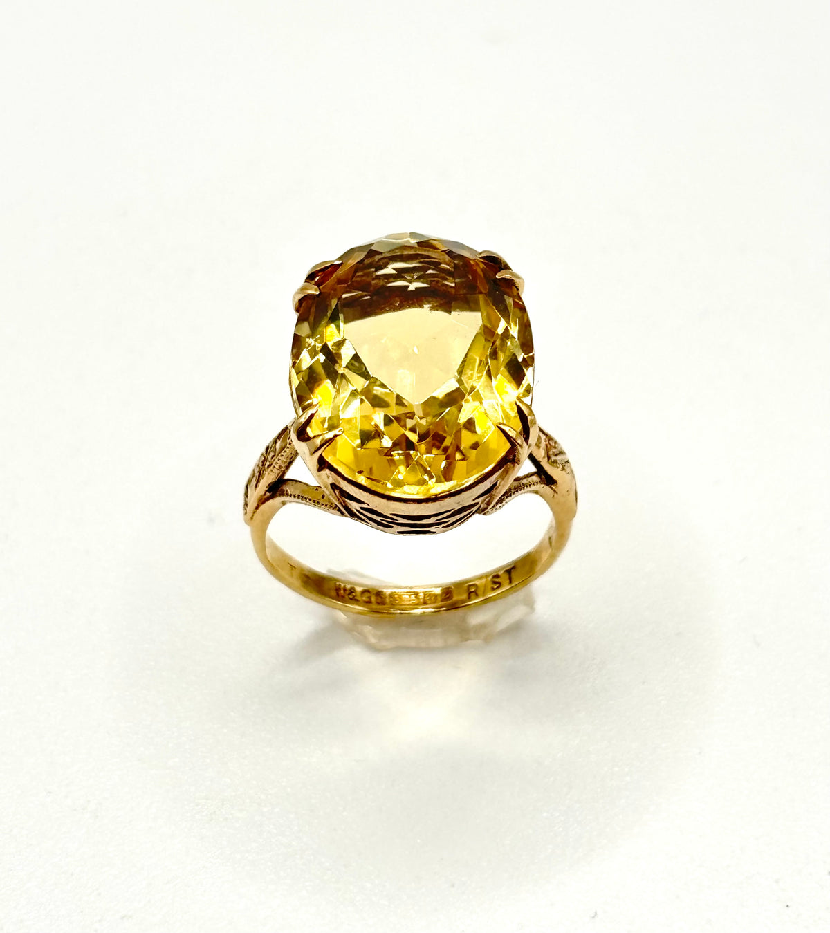 Vintage 1963 William Greenwood Gold Citrine Cocktail Ring