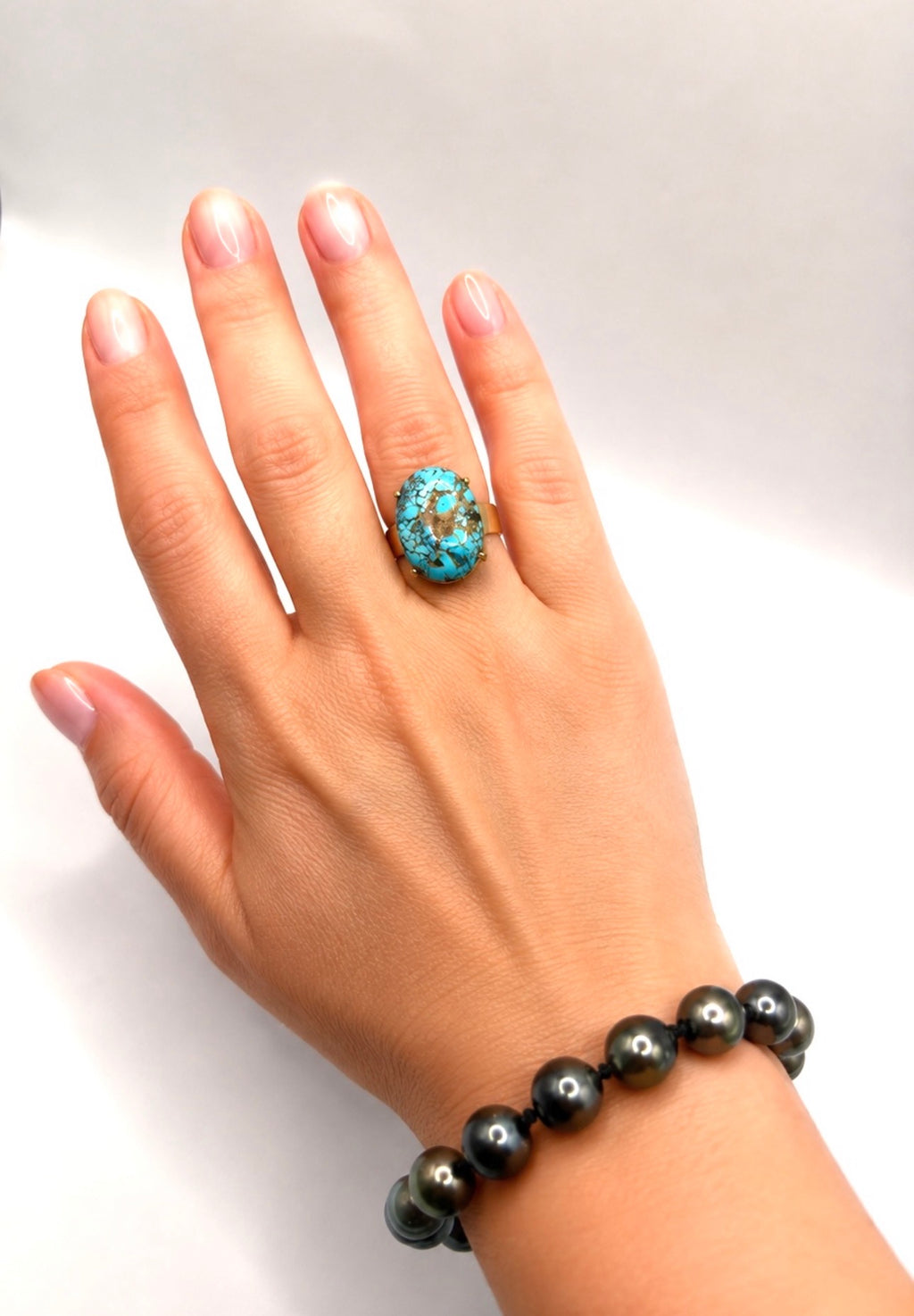 Vintage 18 Karat Gold Large Natural Turquoise Cabochon Statement Ring, Circa 1970