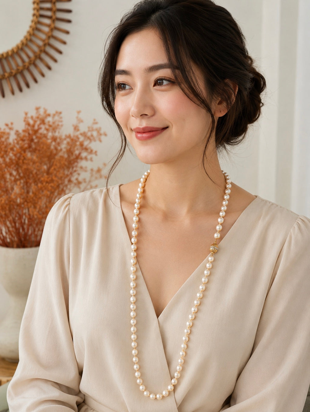 Exceptional Long Akoya Pearl Necklace, 97cm, 8mm Pearls, Hallmarked 18K Gold