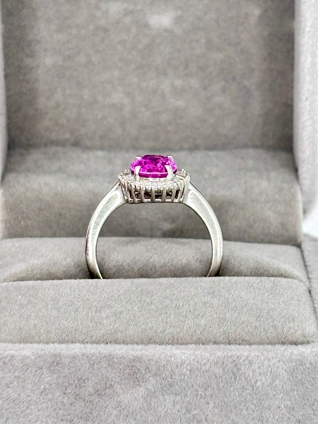 Pink Sapphire from Madagascar and Diamond Cluster Ring, Platinum, 2.35 Carat