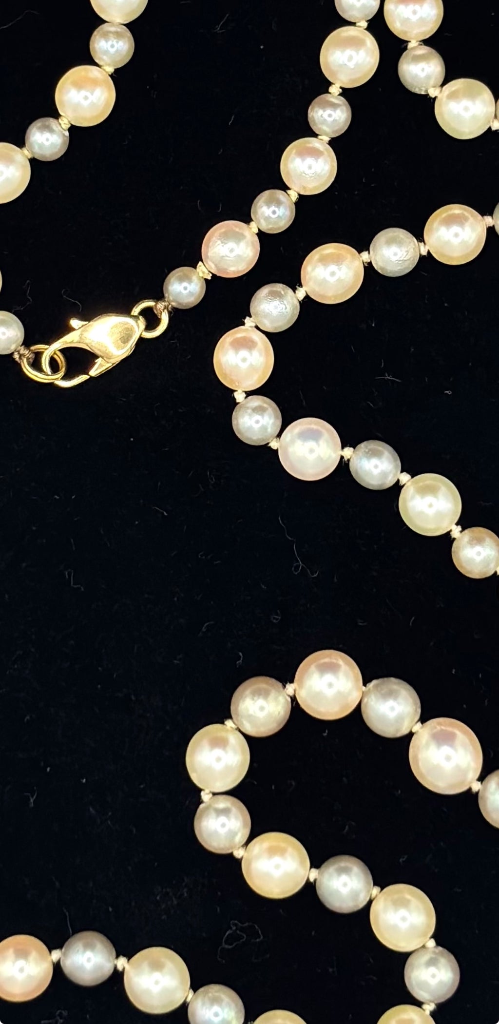 Vintage Two Tone Long Cultured Pearl Necklace 120 cm, 18K Gold Clasp - made in Italy