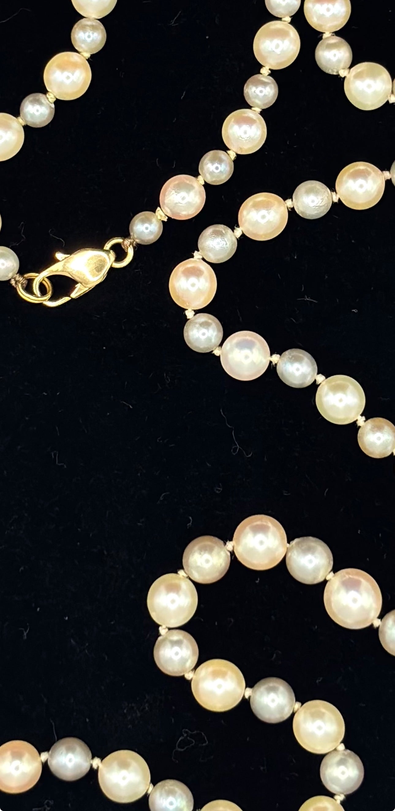 Vintage Two Tone Long Cultured Pearl Necklace 120 cm, 18K Gold Clasp - made in Italy
