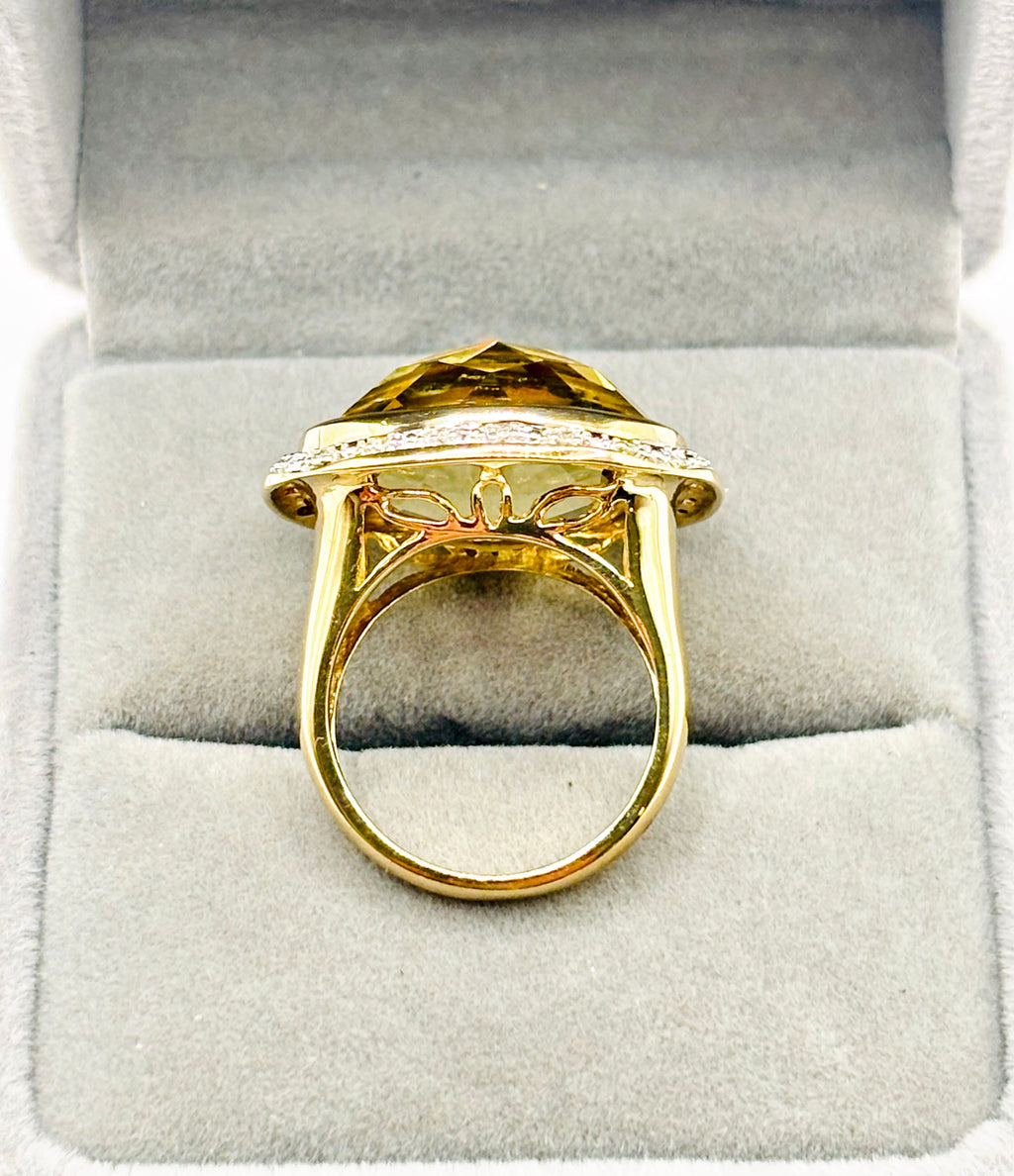 Impressive Large Oval Citrine and Diamond White Gold Cocktail Ring