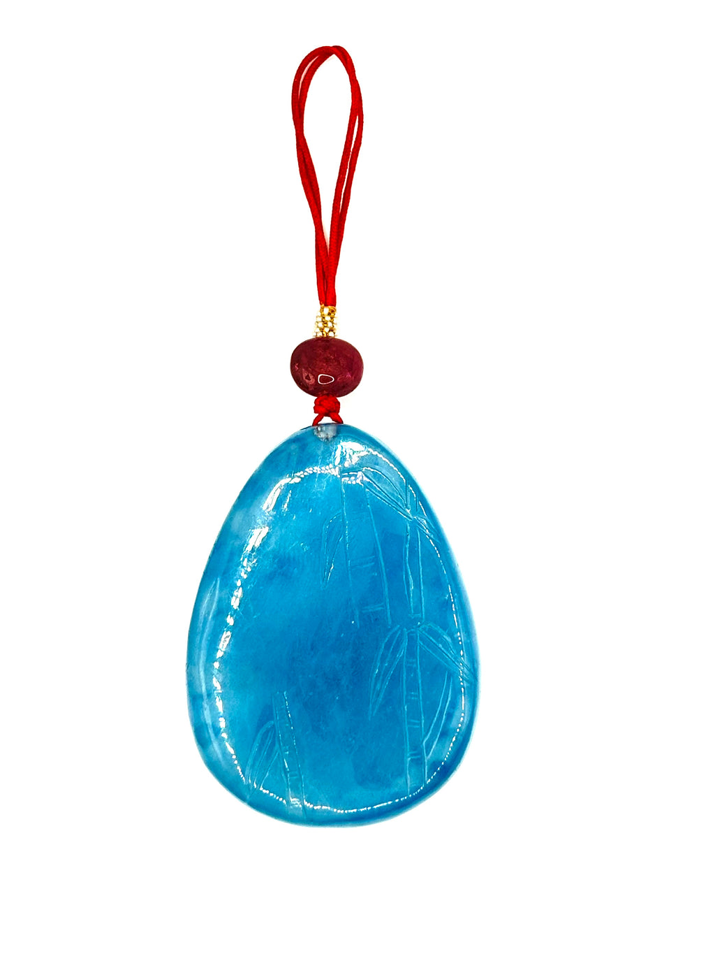 Large Chinese Hand-Carved Aquamarine Pendant with Pink Tourmaline and Seed Pearls