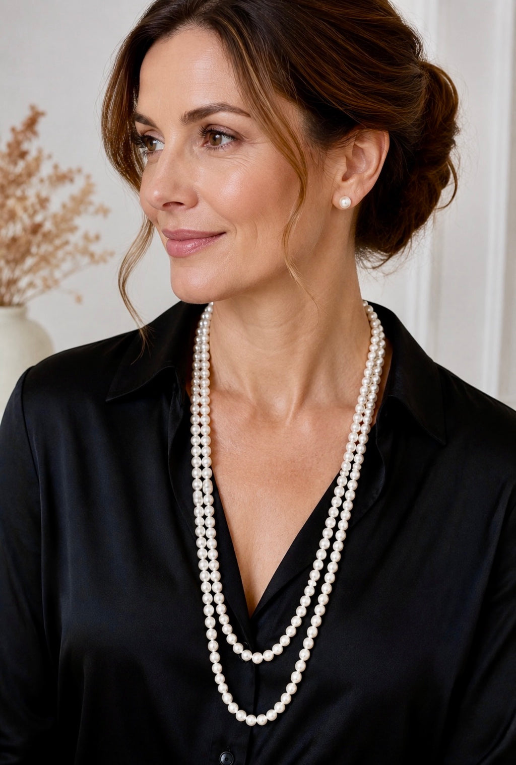 Vintage Graduated Cultured Pearl Double Opera Necklace with 14 Karat Gold Chisholm Hunter Clasp