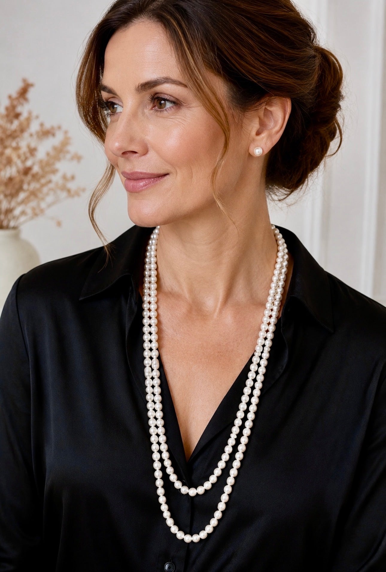 Vintage Graduated Cultured Pearl Double Opera Necklace with 14 Karat Gold Chisholm Hunter Clasp