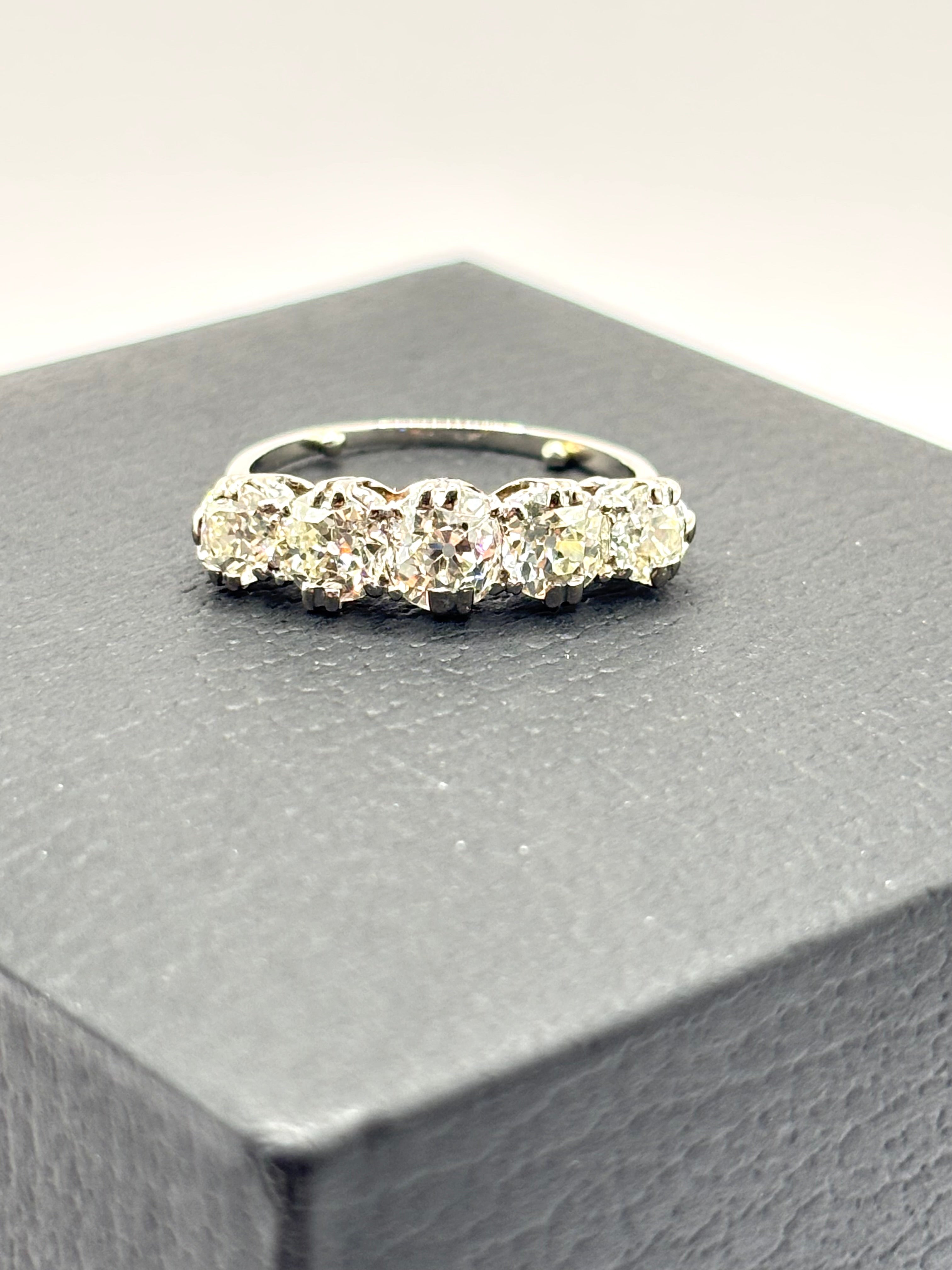 Antique Edwardian 2.00 Carat Old Mine Cut Diamond Five Stone Platinum Ring