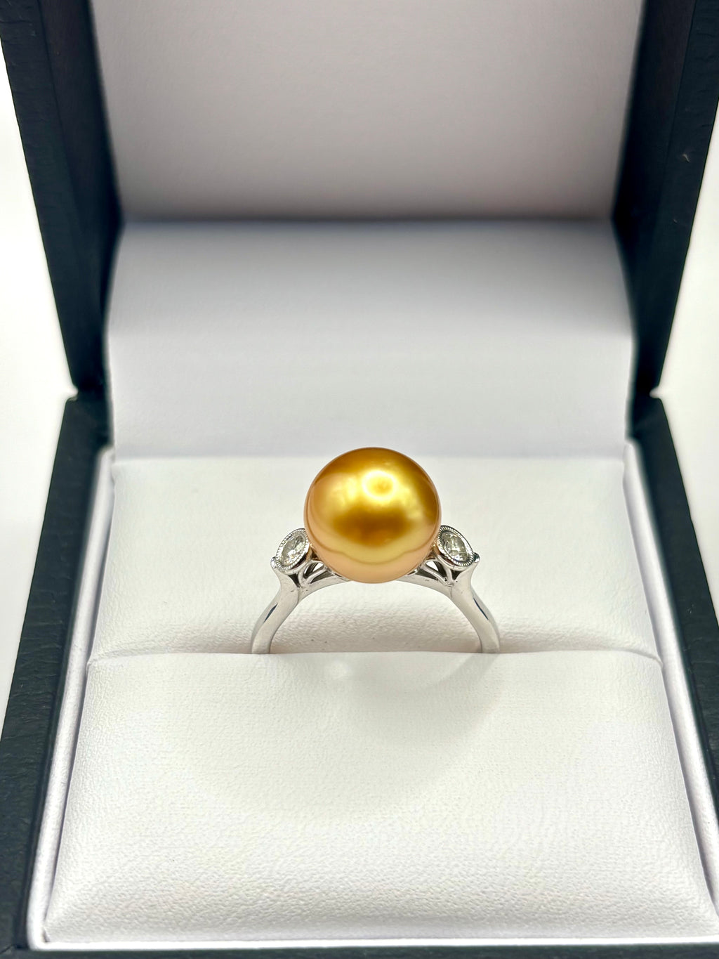 Golden South Sea Pearl and Diamond Necklace and Ring Suite 18K