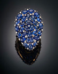 Natural Sapphire Cabochon and Diamond Statement Cocktail Ring, 13 Carats of Sapphires, 18K Gold & Silver
